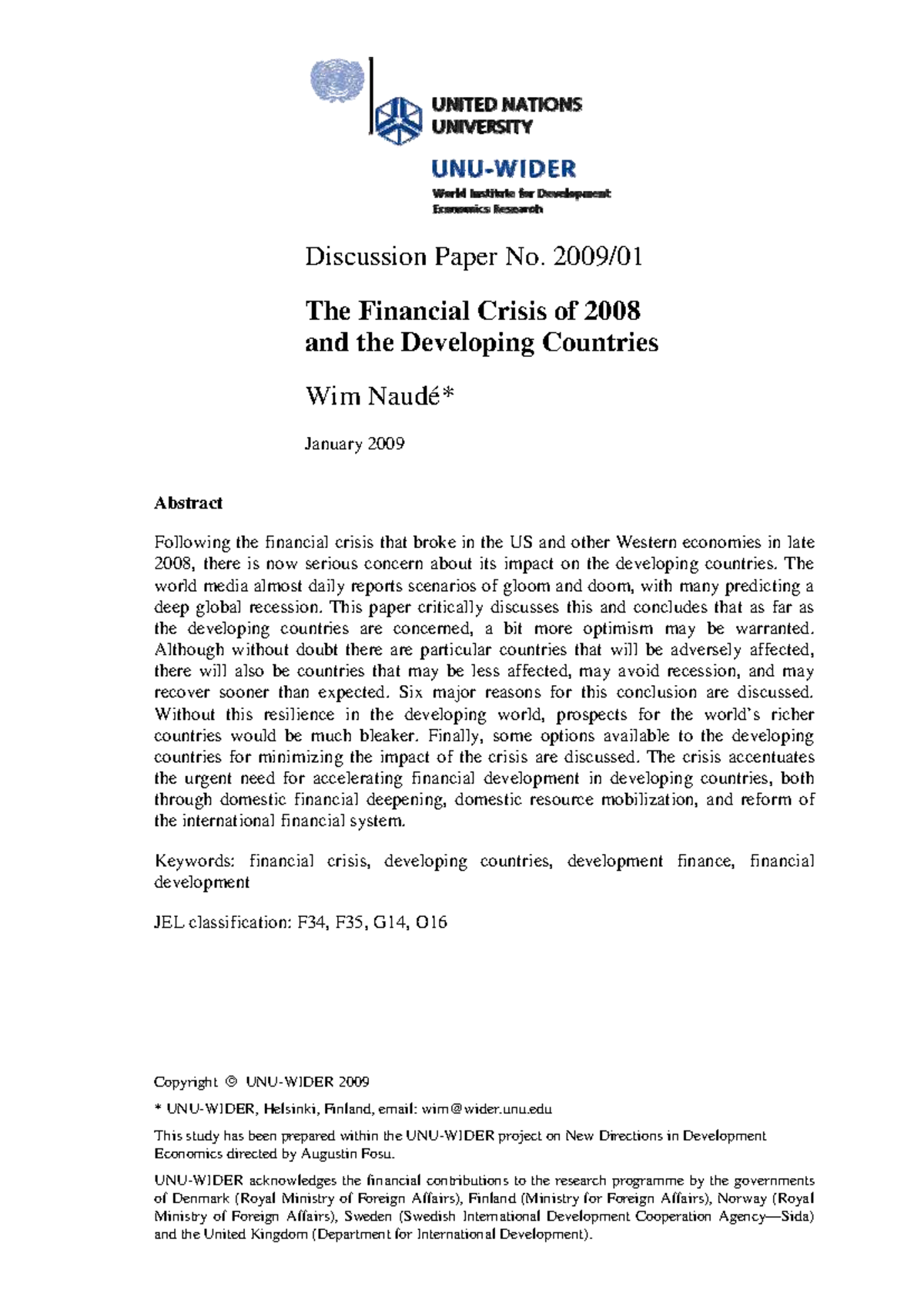 Discussion Paper: The 2008 Financial Crisis and Its Impact on ...