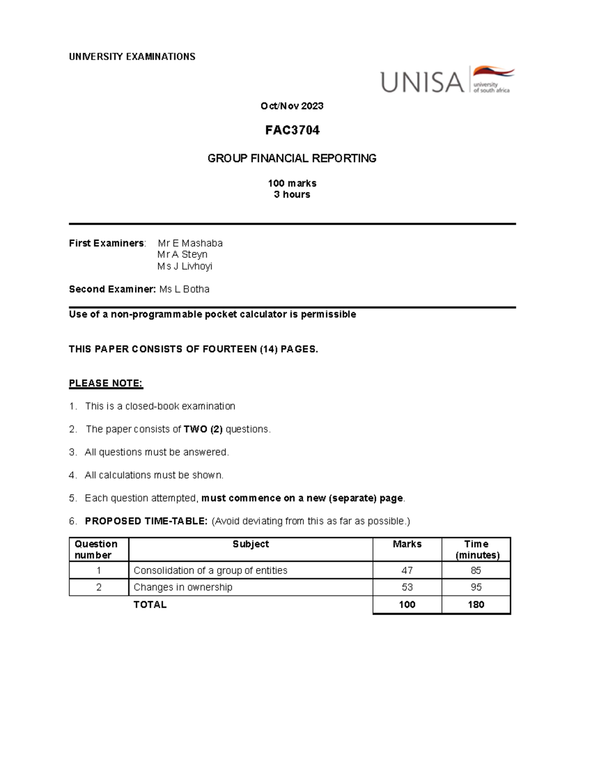 FAC3704 Group Financial Reporting Final Exam Oct/Nov 2023 - Studocu
