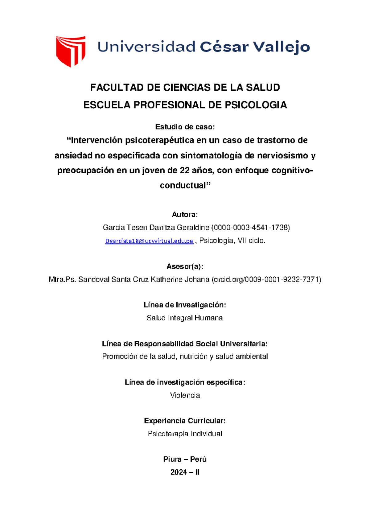 Psicoterapia Individual: Estudio de Caso sobre Ansiedad y Conflictos Familiares - Document Preview