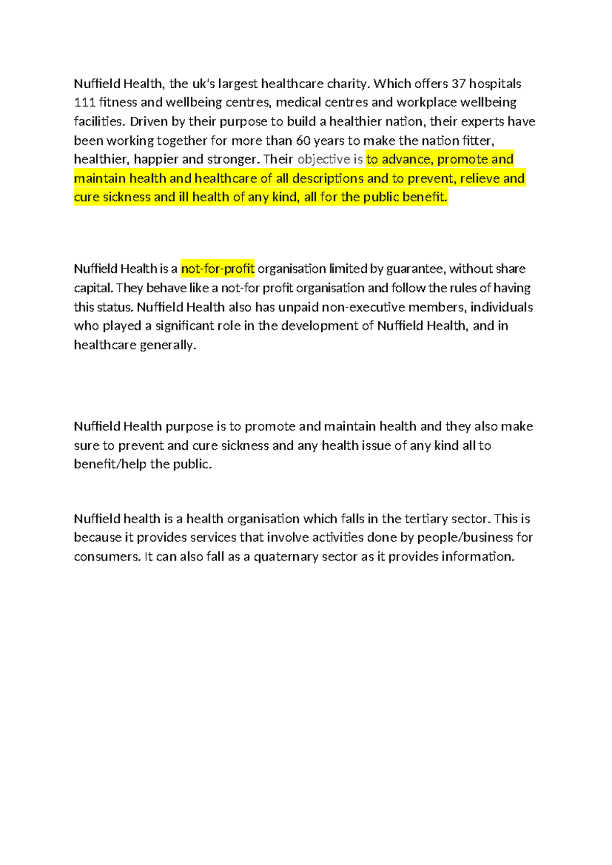 Nuffield Health Overview - Notes on Healthcare Charity Operations - Studocu