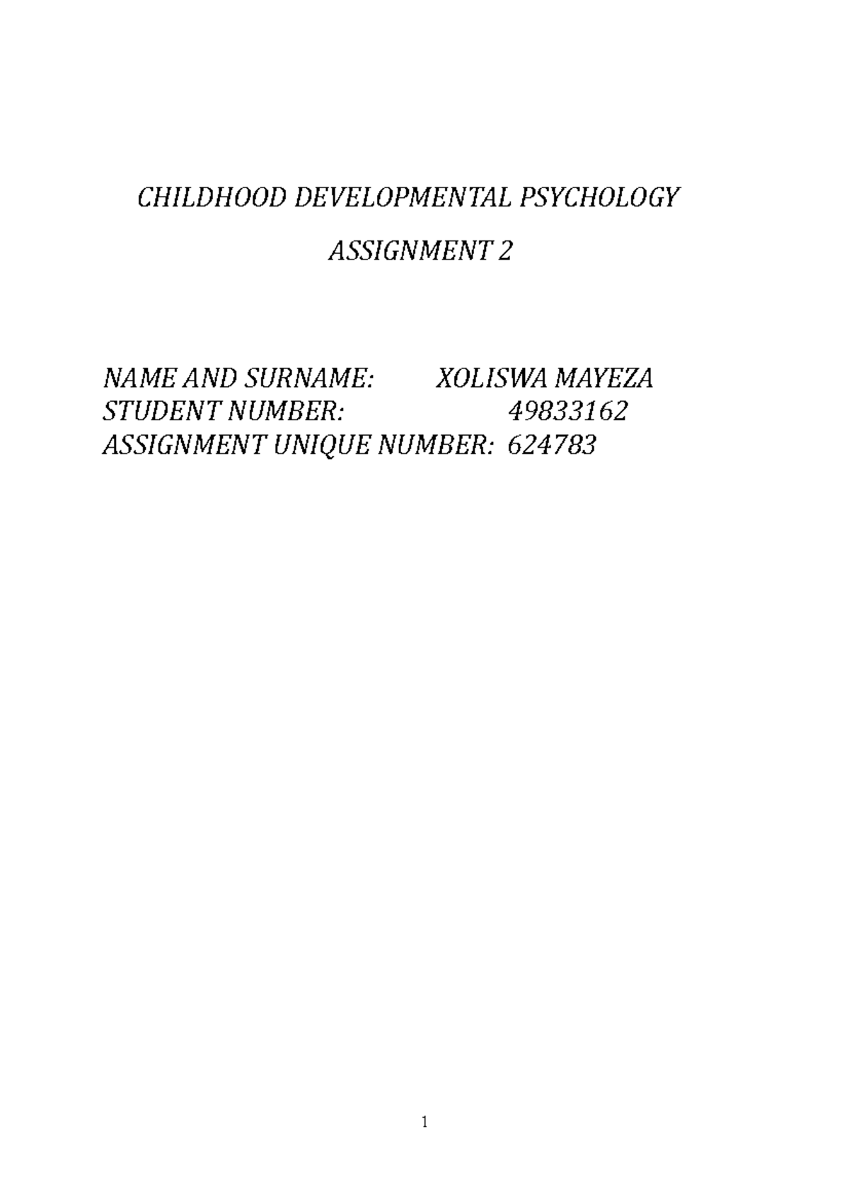 Assignment 2 OF Child Development - PYC4805 - Unisa - Studocu