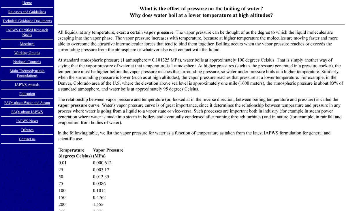 FAQ: Effect of Pressure on Water Boiling (IAPWS Guidelines) - Studocu