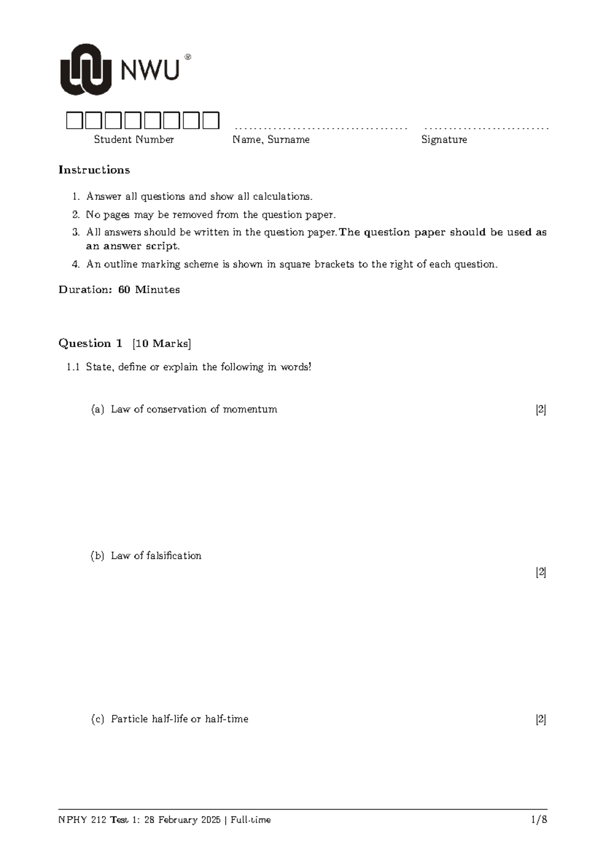 NPHY 212 Test 1: 2025 Practice Questions and Solutions - Studocu