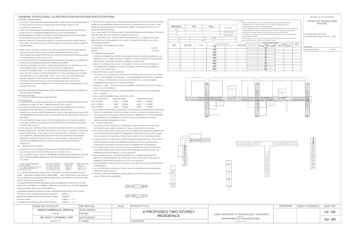 General Structural Notes for Project ARCH365 - R3/C at CIT-U - Studocu