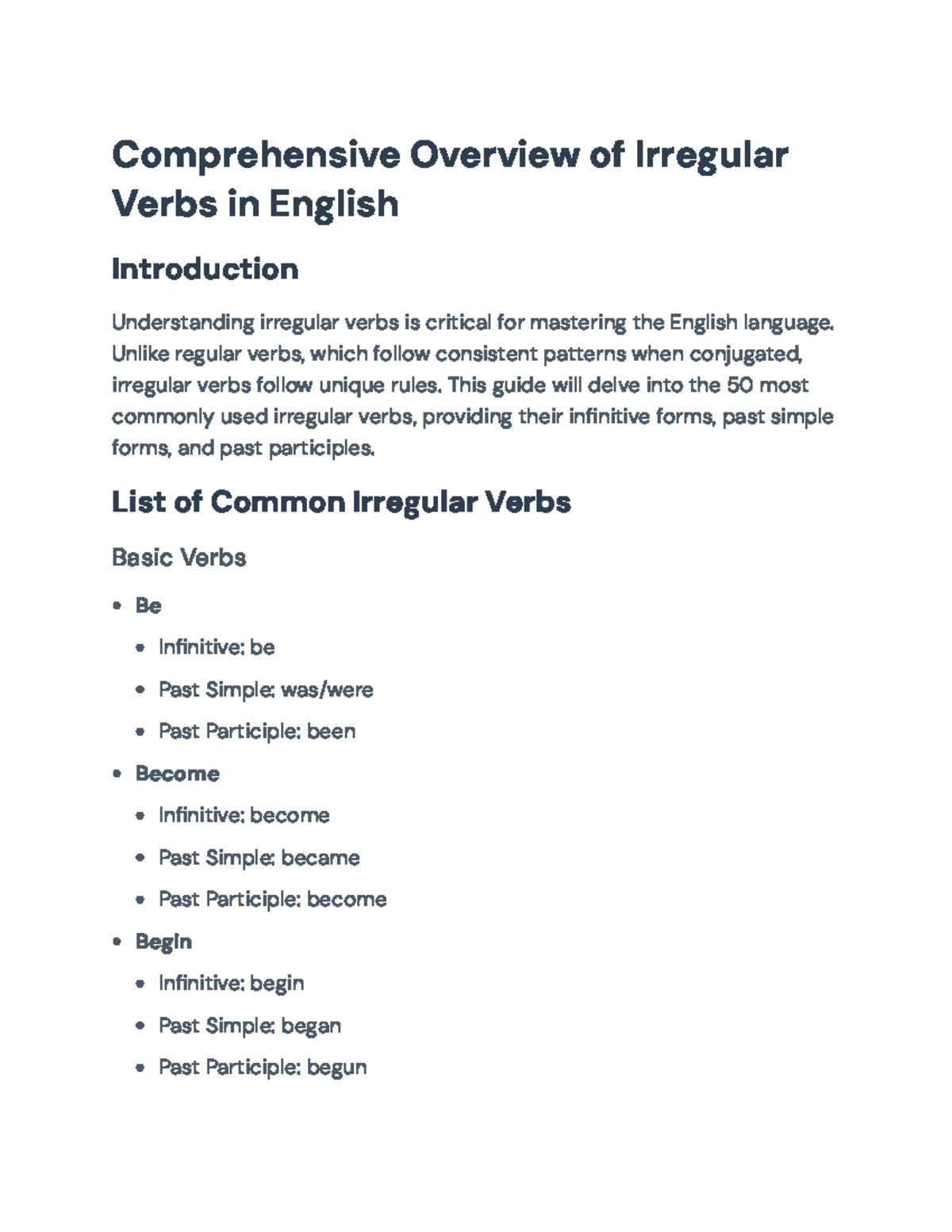 Comprehensive Guide to Common Irregular Verbs in English ...