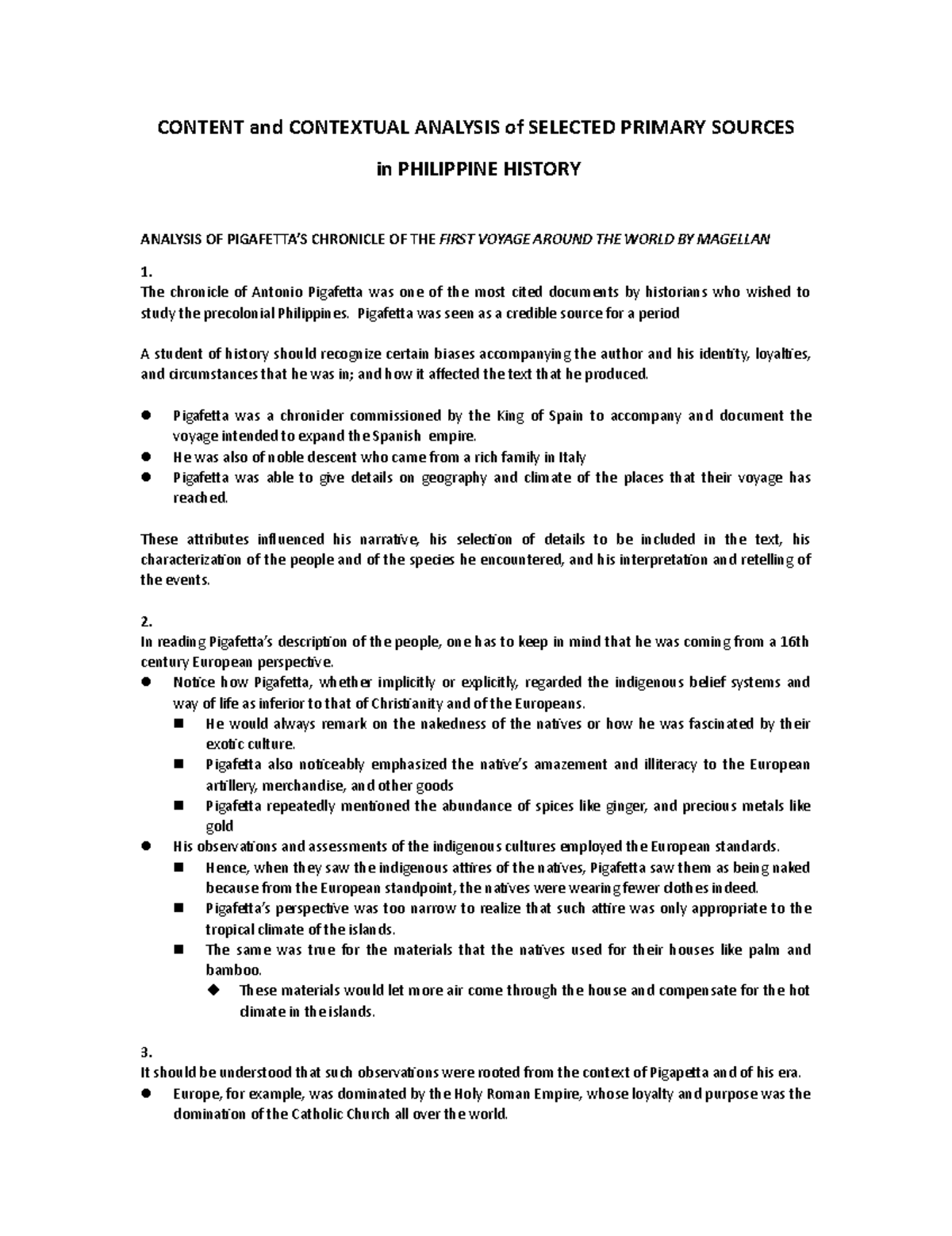 RPH Final Exam Bullet Analysis of Key Primary Sources in PHIL - Studocu