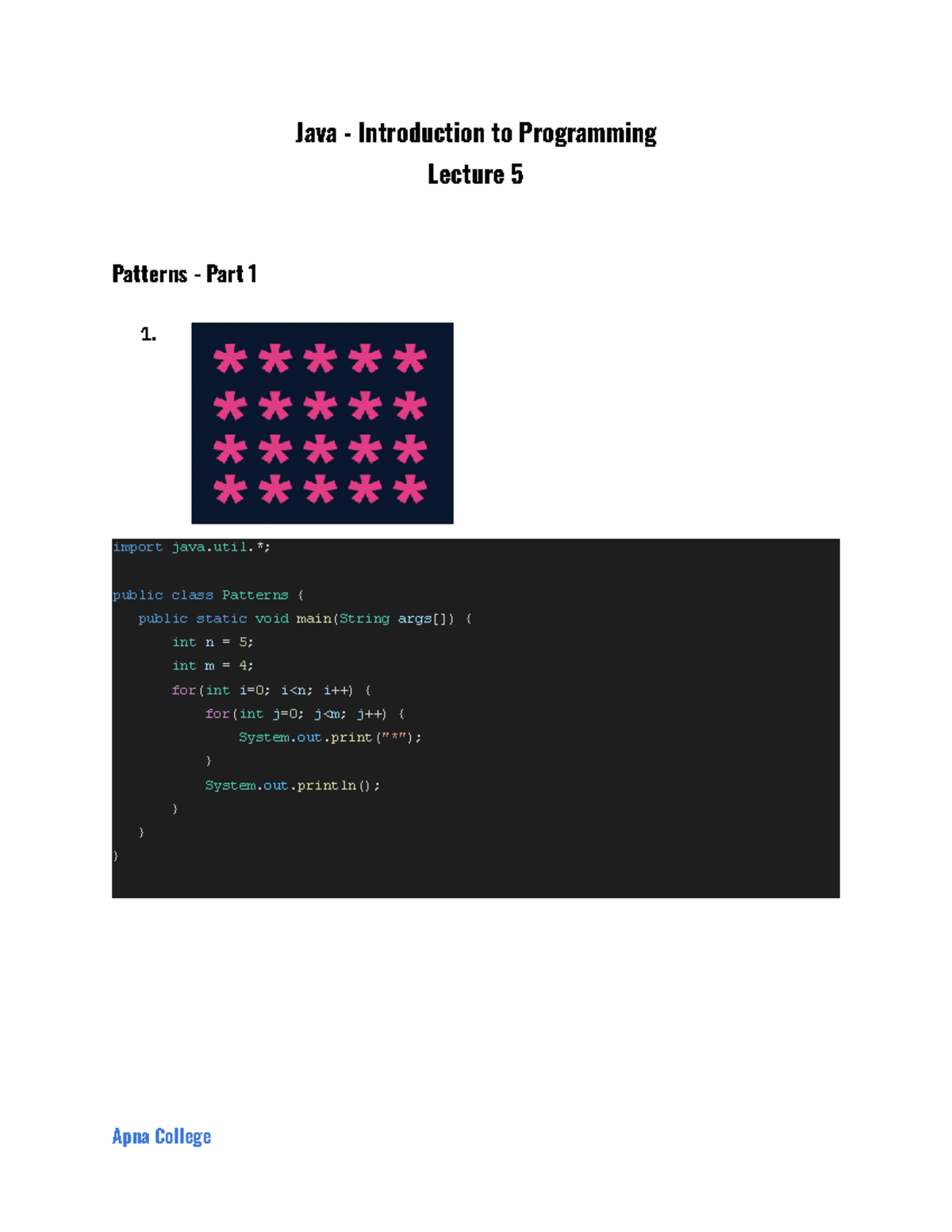 Java Cs101 Lecture 5 Patterns And Programming Concepts Studocu