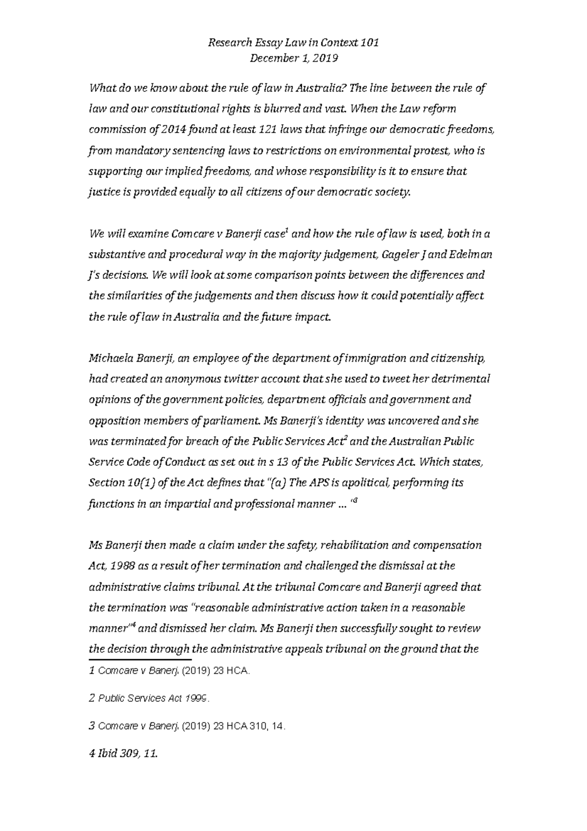 Rule of Law 101 assignment - December 1, 2019 What do we know about the ...
