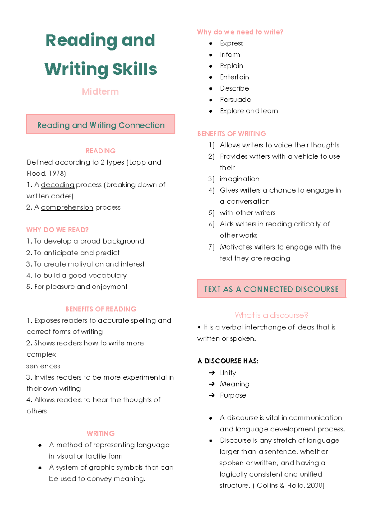 RWS Reviewer - Midterm - Reading & Writing Skills Overview - Studocu