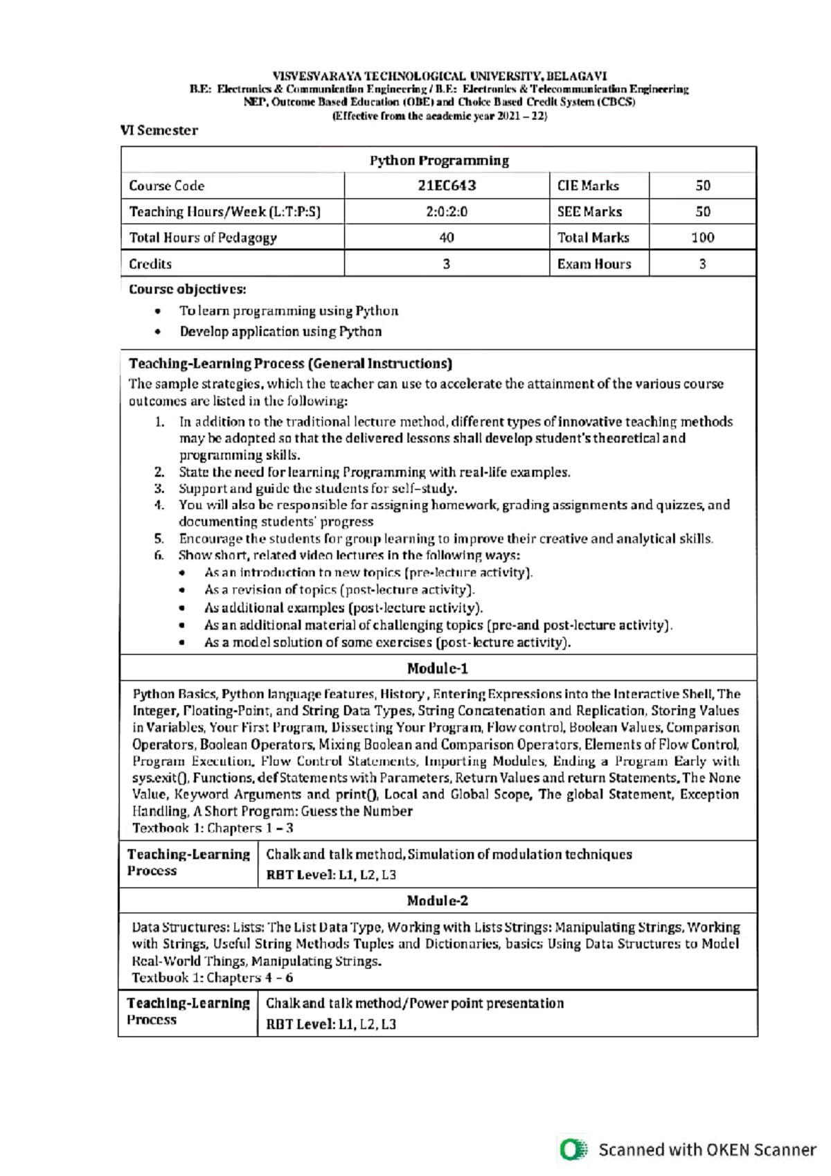 Python Programming Course Notes for 21EC643 - VI Semester OBE/CBCS ...
