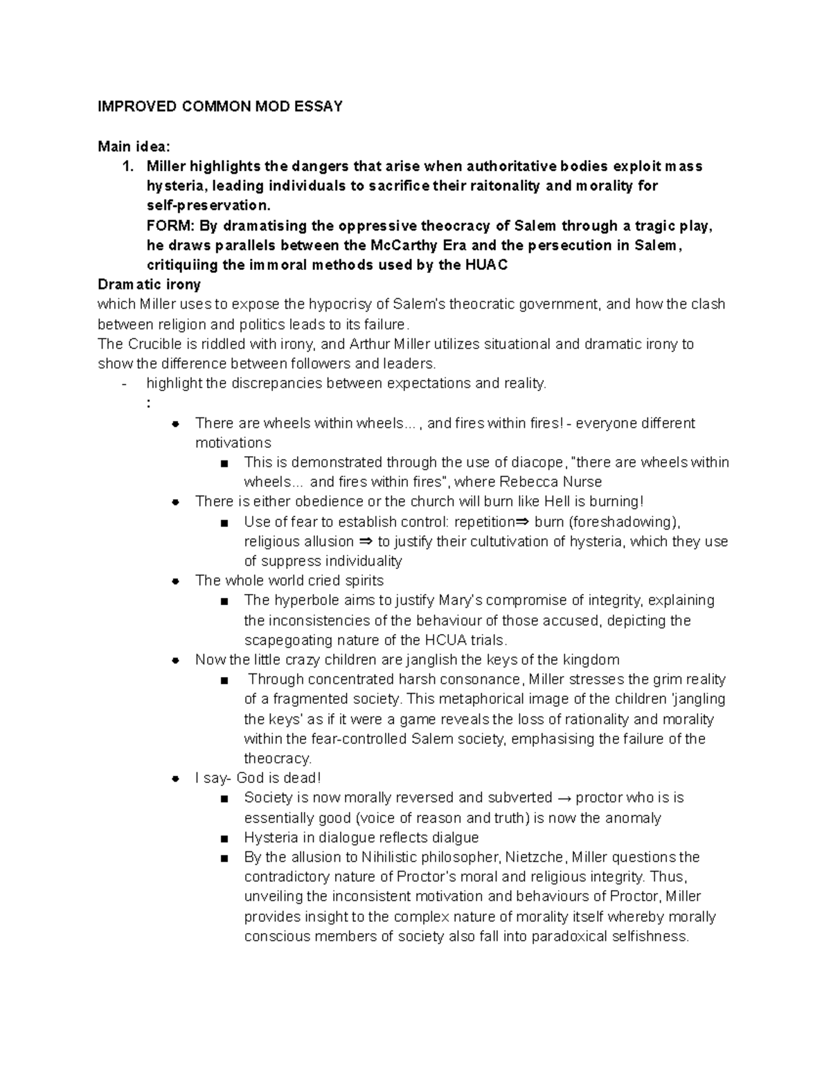 Common Module Essay: The Crucible and Mass Hysteria Analysis - Studocu