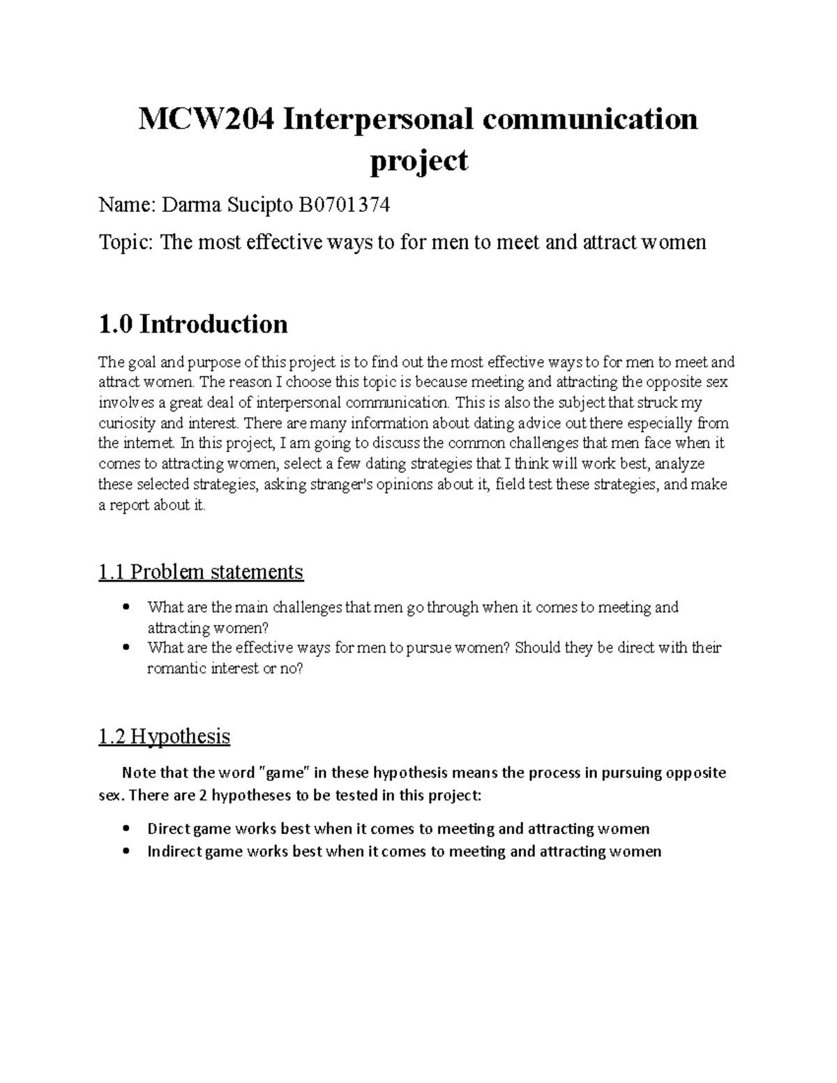 MCW204 Interpersonal Communication Project: Attracting Women Insights ...