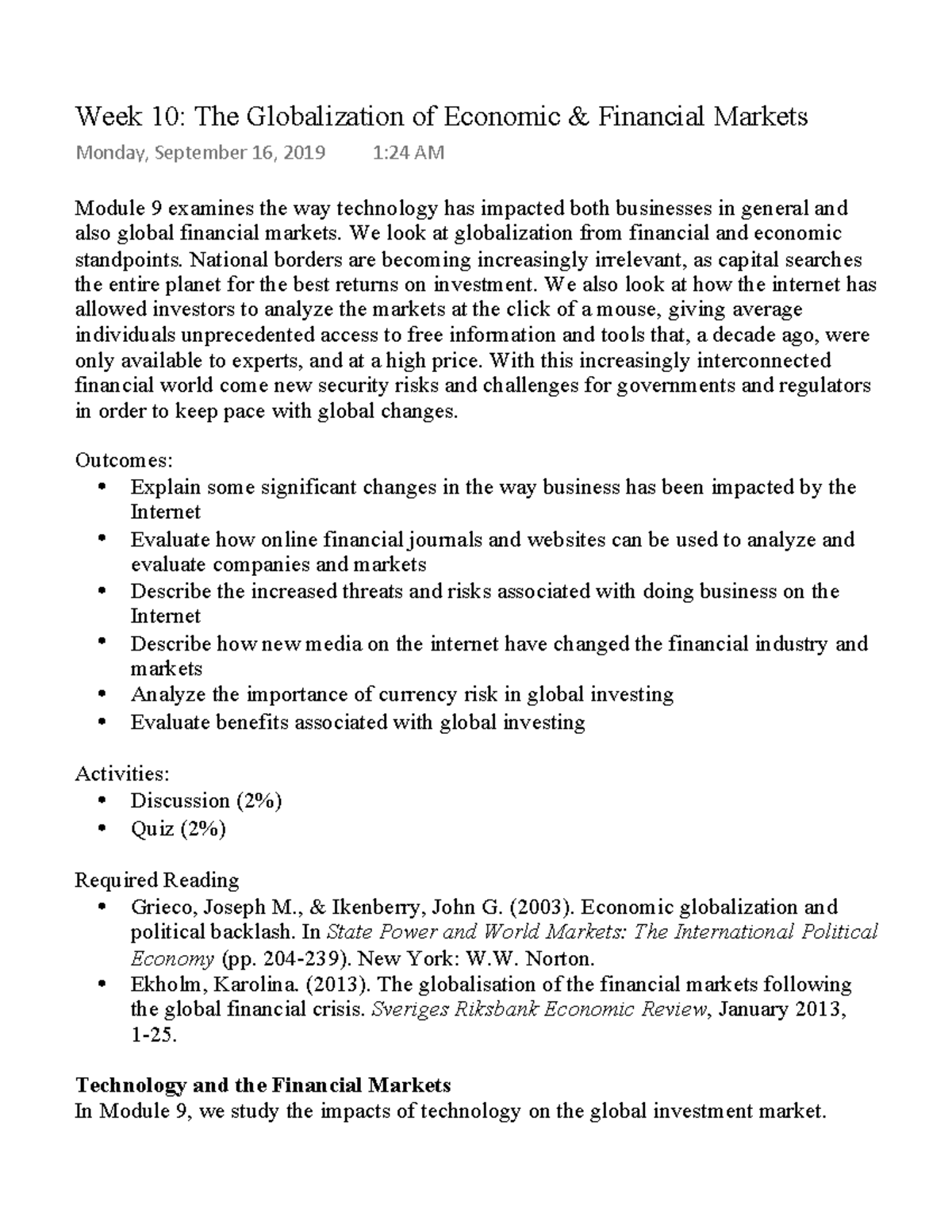 MMD-Week 10 The Globalization of Economic & Financial Markets - Warning ...