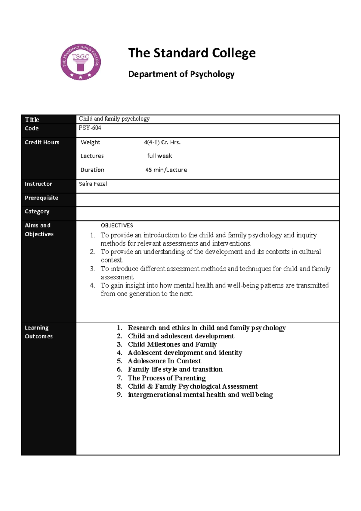 Child and Family Psychology Planner (PSY 101) - Studocu