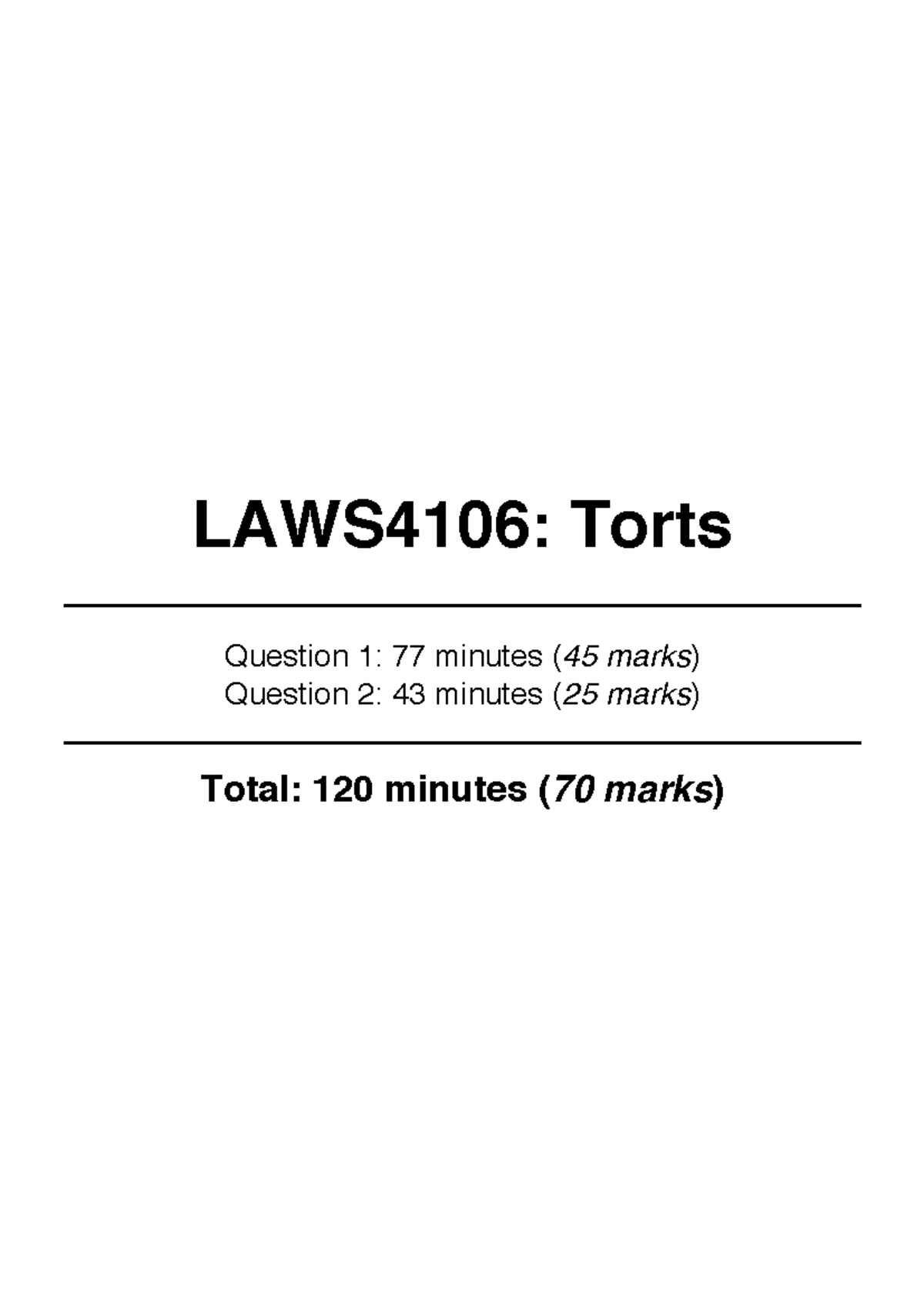 LAWS4106 Final Exam Notes - Key Concepts in Torts Law - Studocu