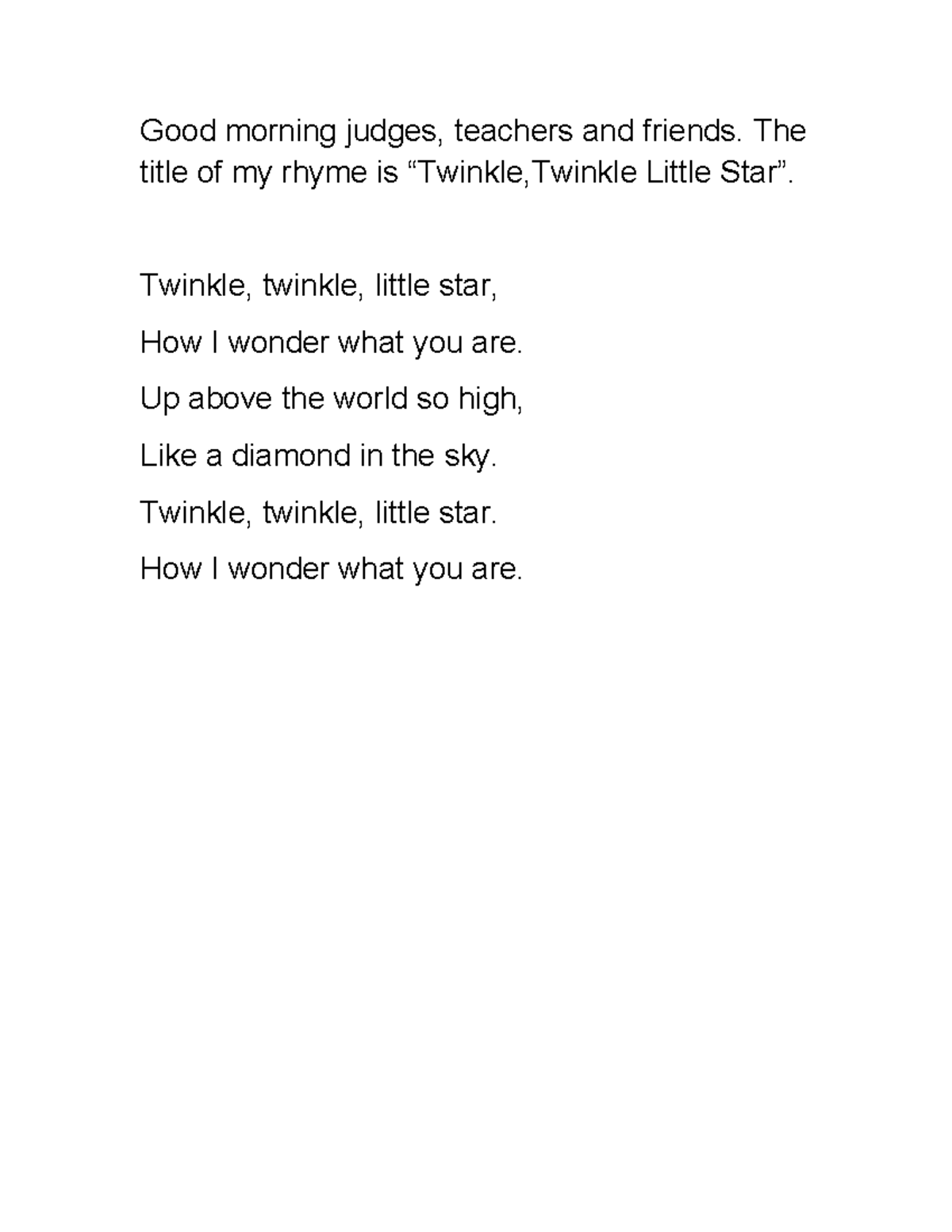 scripts of nursery rhymes for young kids - title of my rhyme is ...