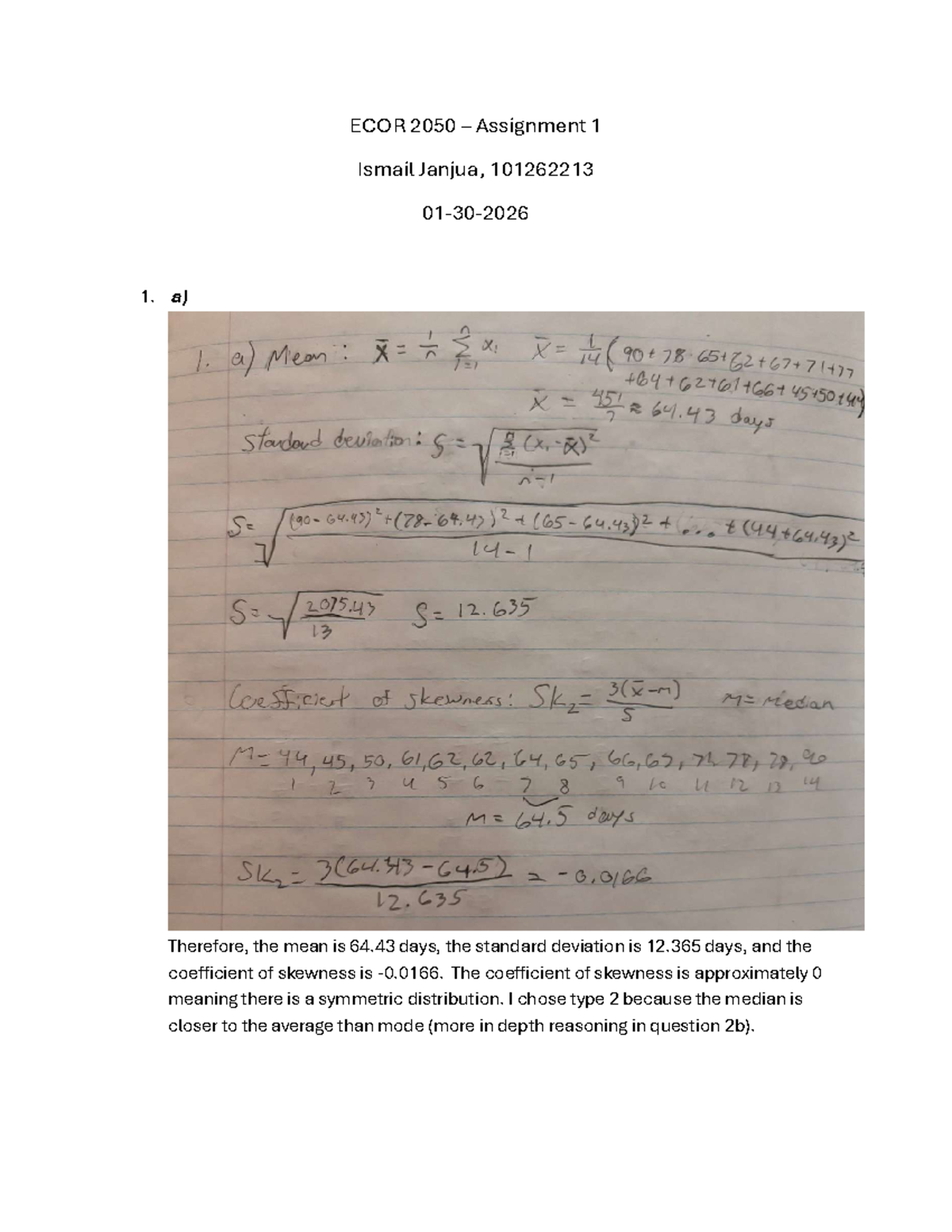 ECOR 2050 Assignment 1 Analysis and Statistical Insights - Studocu