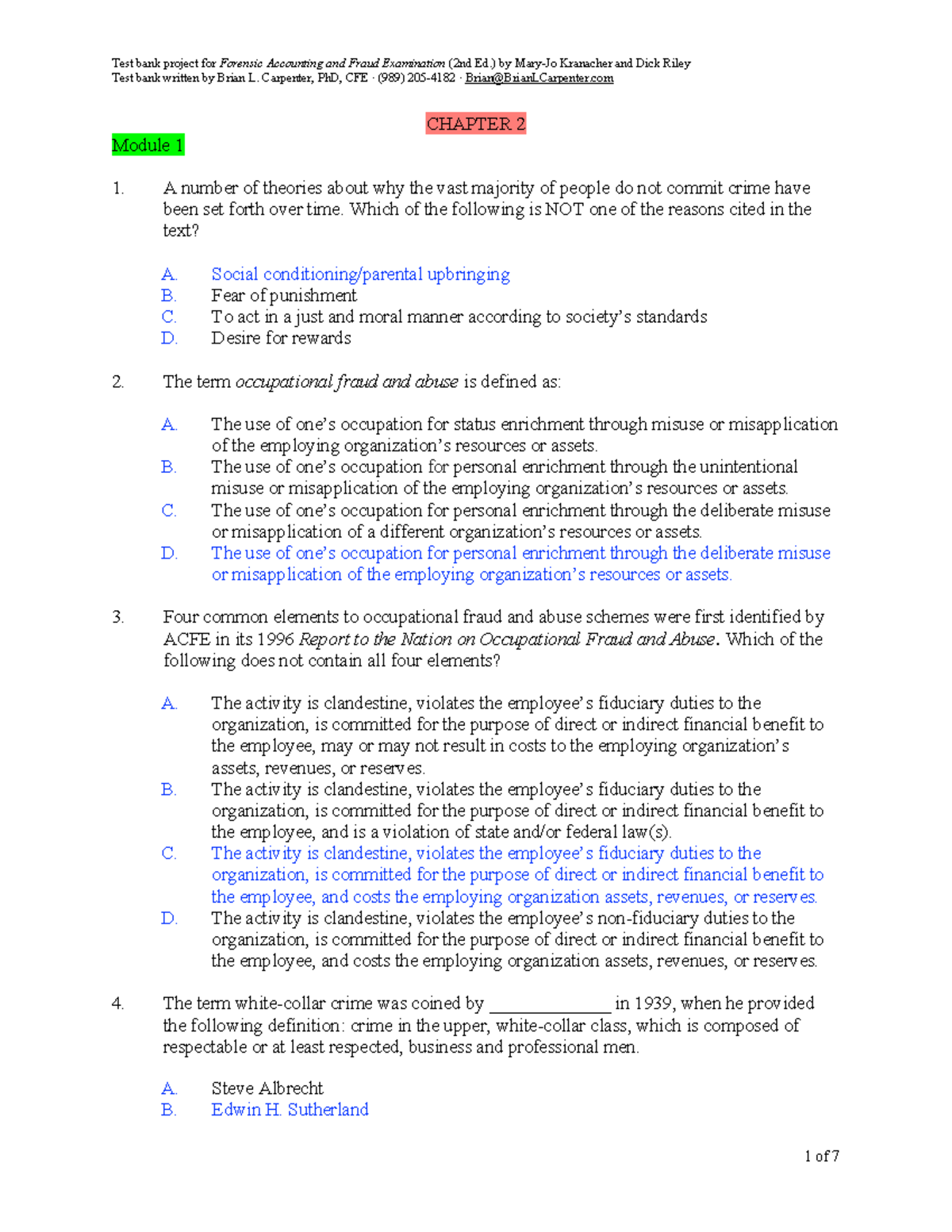 2652 - Test Bank for Forensic Accounting and Fraud Examination - Test ...