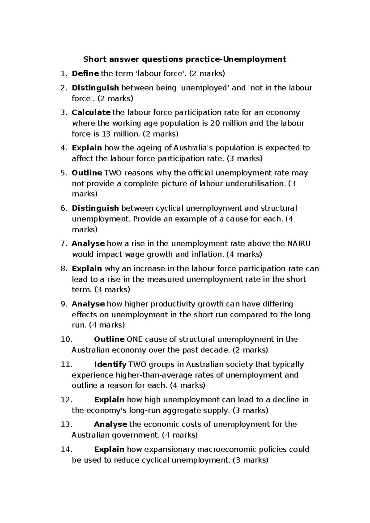 Economic Issues: Short Answer Questions Practice (ECO101) - Studocu