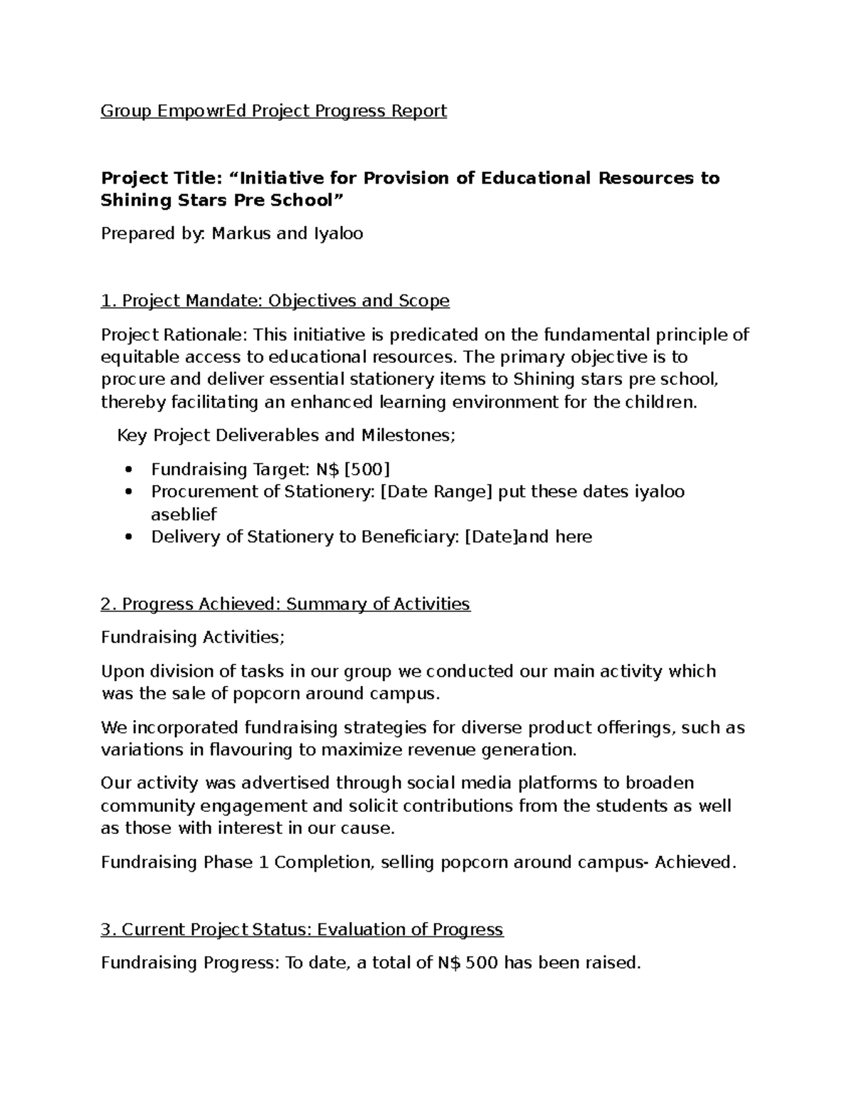 Group EmpowrEd project progress report for educational resources - Studocu