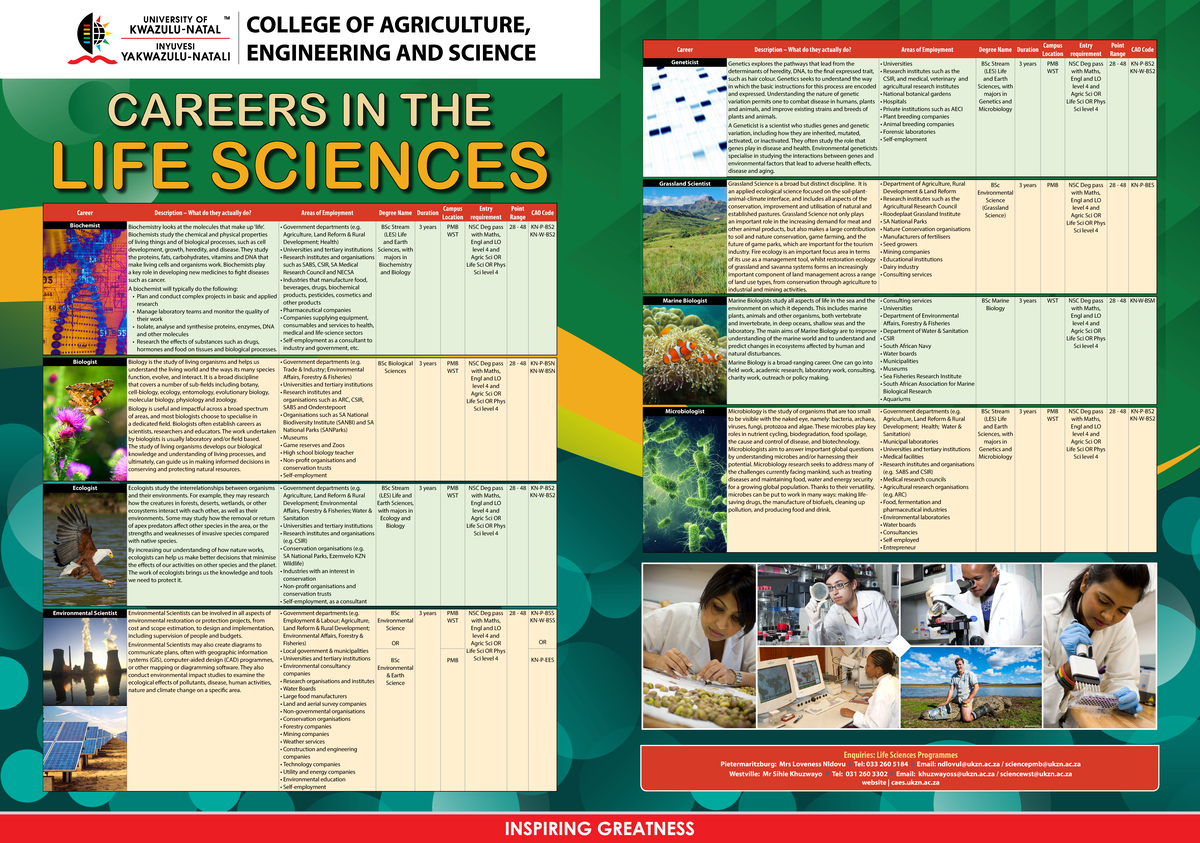 Life Sciences careers poster Compressed - CAREERS IN THE LIFE SCIENCES ...