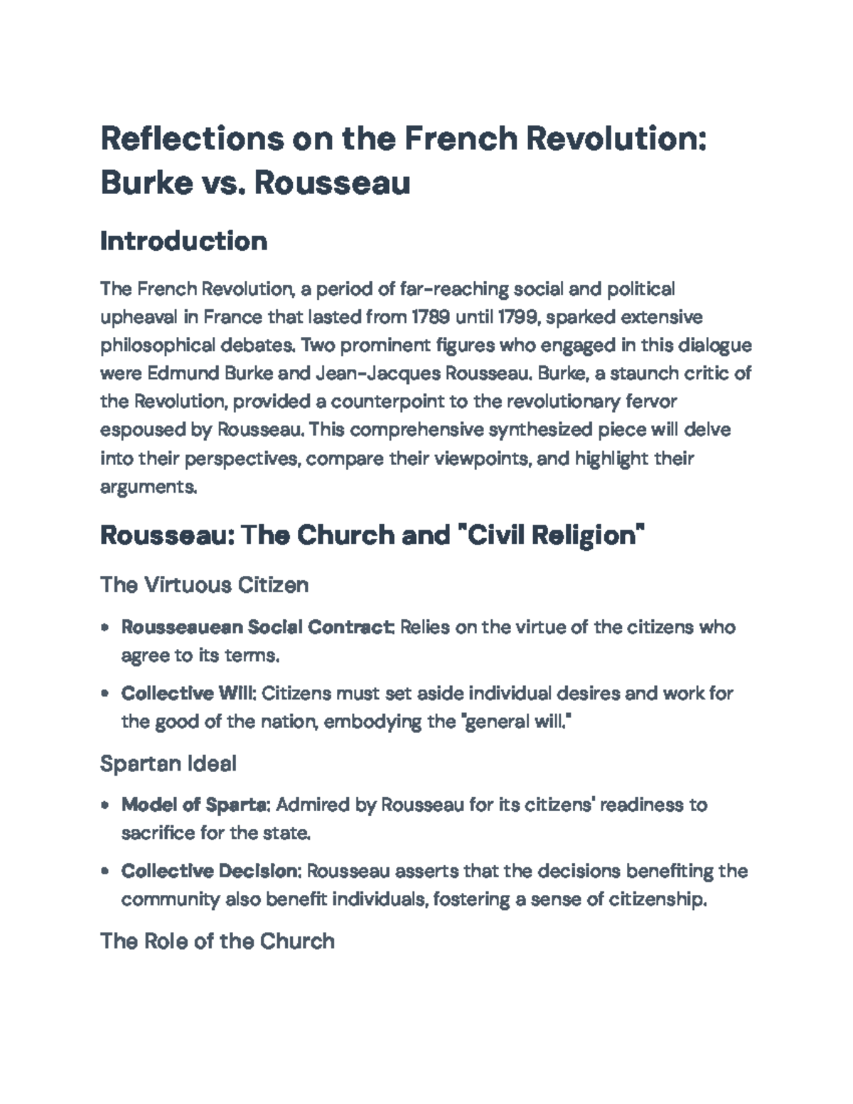 Burke vs. Rousseau Political Philosophy in the French Revolution