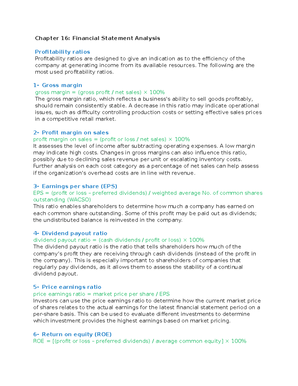 Chapter 16: Financial Statement Analysis - Key Profitability Ratios ...