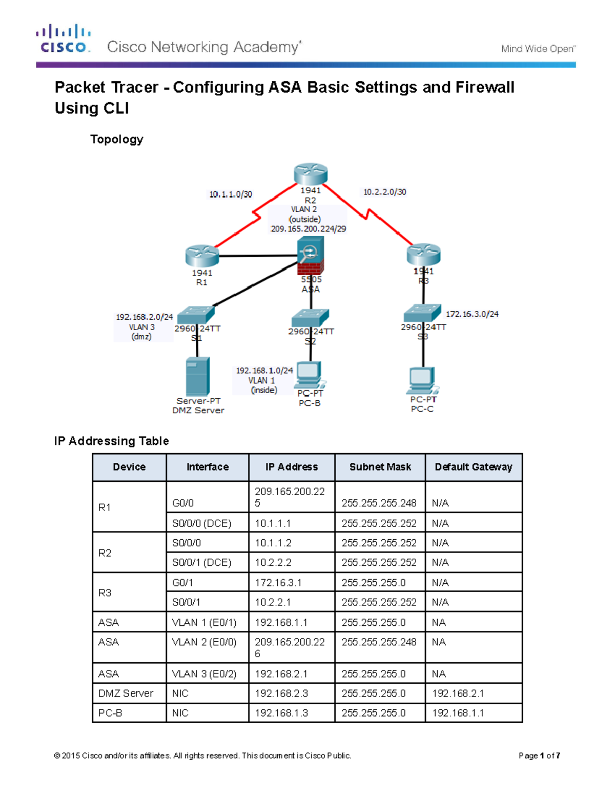 9.3.1.1 Packet Tracer - Configuring ASA Firewall Settings Using CLI ...