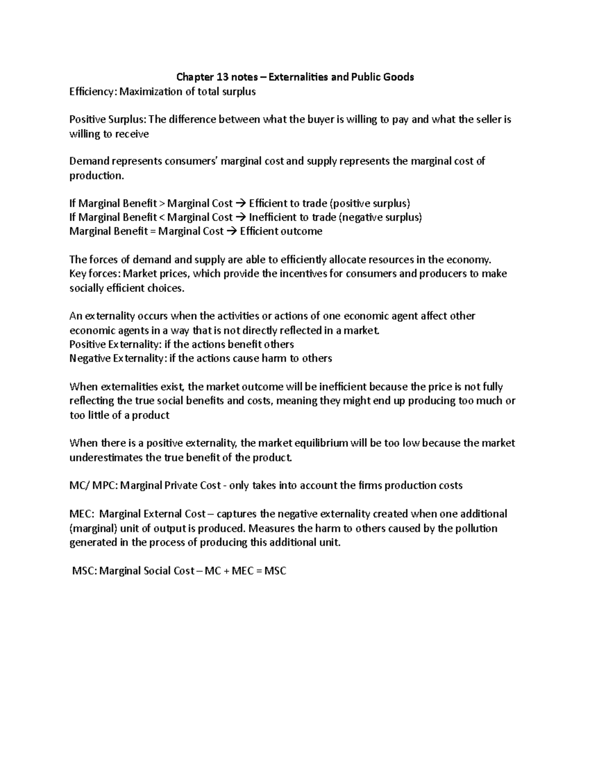 Chapter 13 notes - Chapter 13 notes – Externalities and Public Goods ...