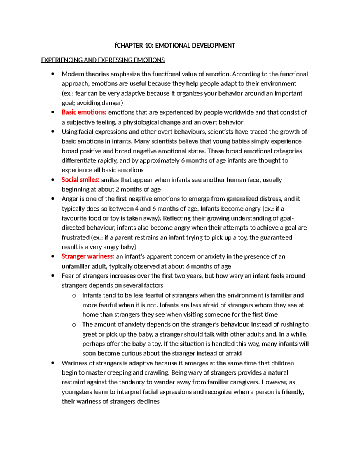 CH304: Chapter 10 Summary - Emotional Development and Attachment - Studocu