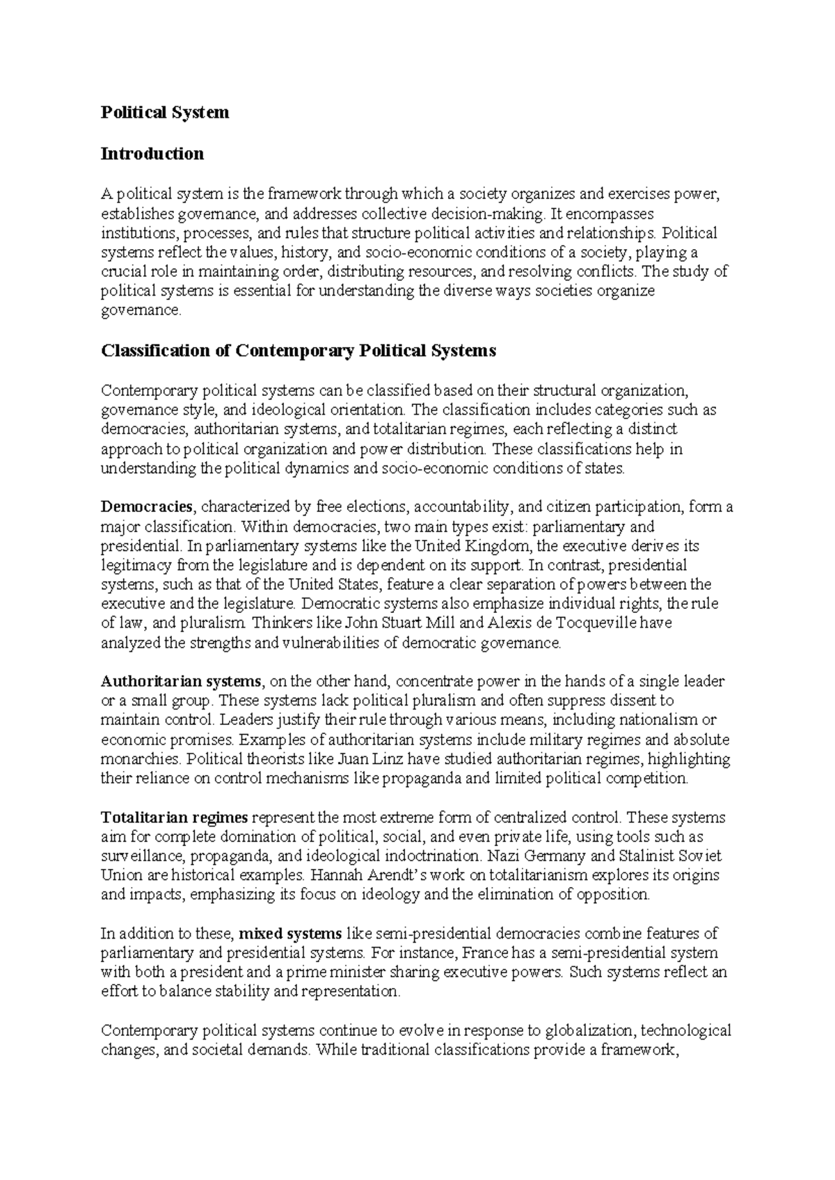 Comparitive politics module 3 - Political System Introduction A ...