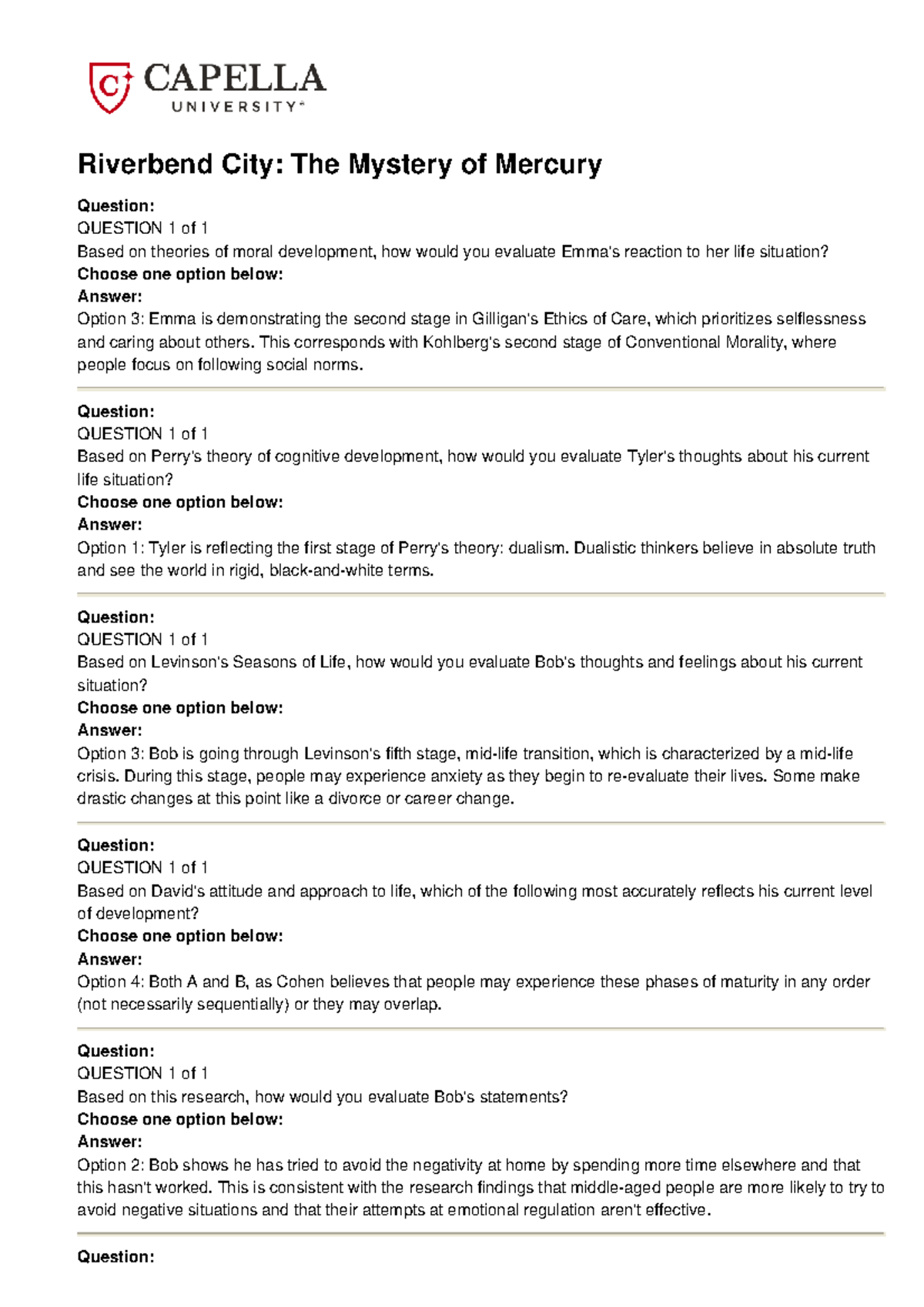Psyc3210: Riverbend City Case Study on Moral & Cognitive Development ...