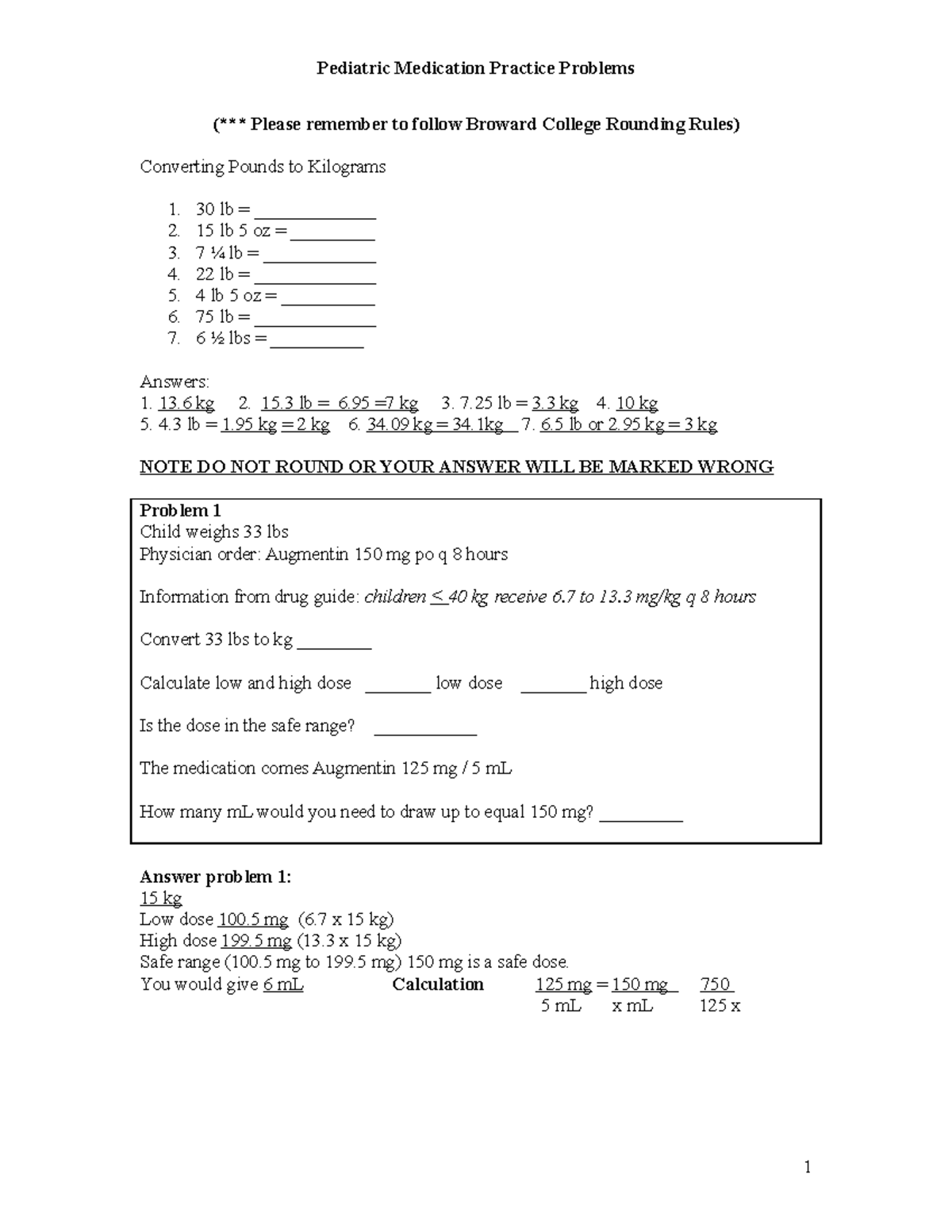 Pediatric Medication Calculation Practice Problems (NUR321) - Studocu