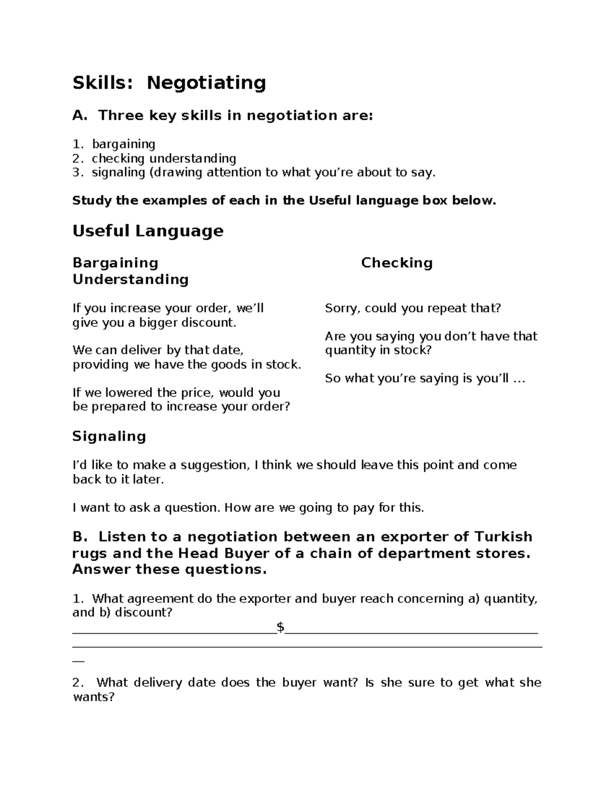 B. Basic Negotiation Language Skills: Key Techniques and Examples - Studocu