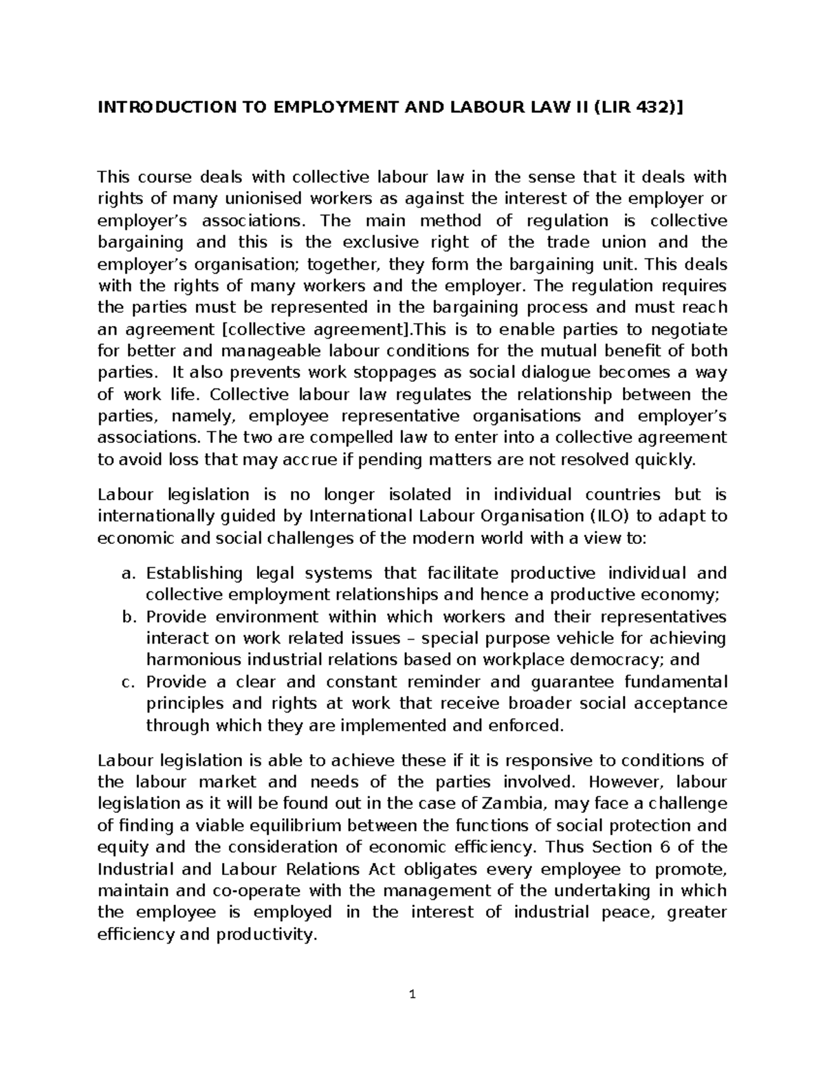 Employment AND Labour LAW ll - INTRODUCTION TO EMPLOYMENT AND LABOUR ...