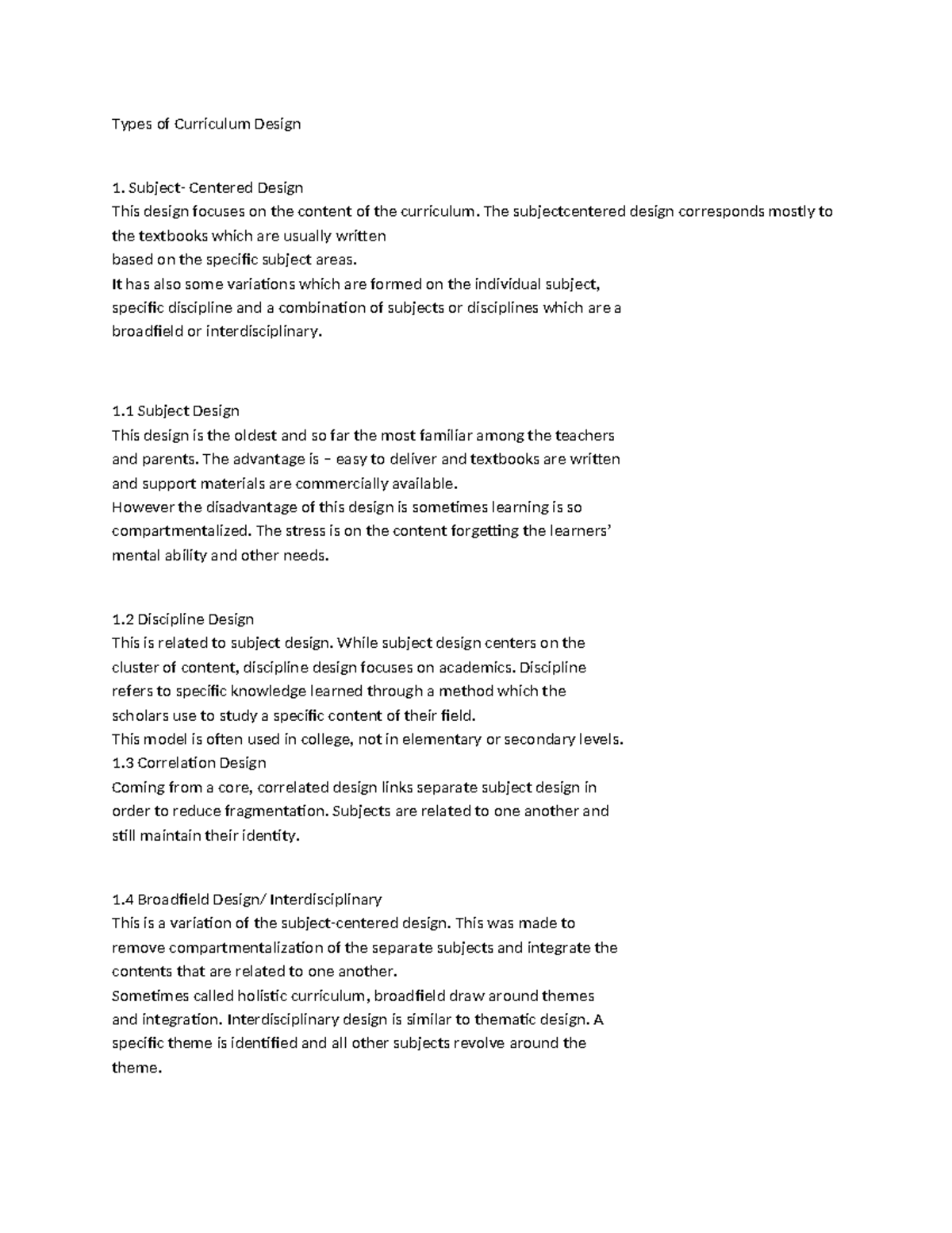Curriculum Design Models: Exploring Types & Approaches - Studocu
