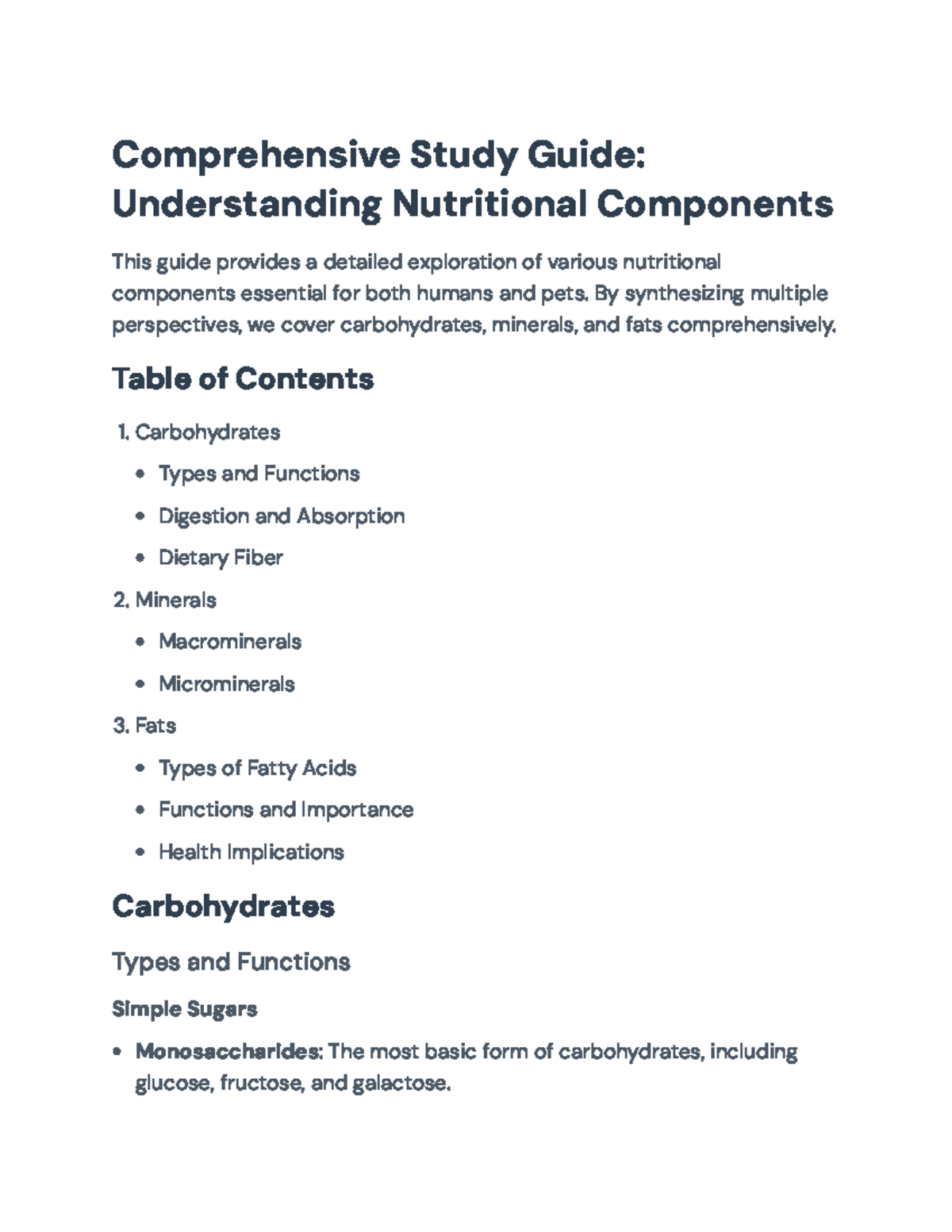 Nutritional Components Study Guide: Carbohydrates, Minerals, and Fats ...