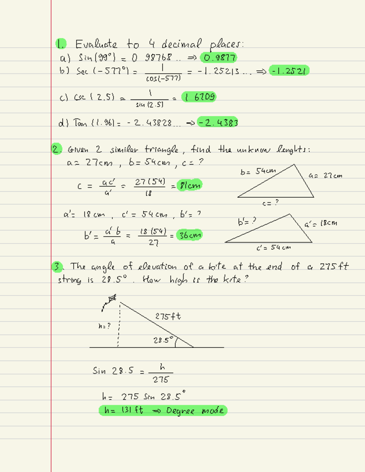 College Trigonometry Final Exam Cheat Sheet and Problem Solutions - Studocu