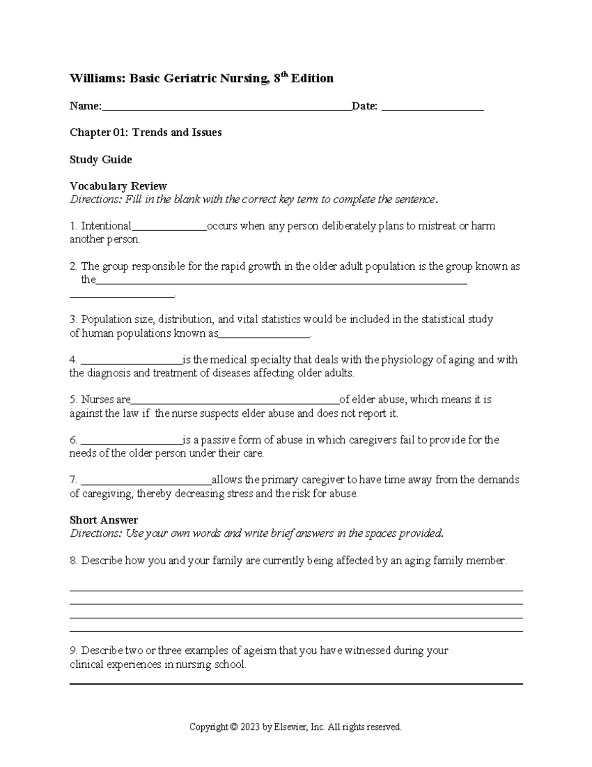Chapter 001 - fundfds - Williams: Basic Geriatric Nursing, 8 th Edition ...