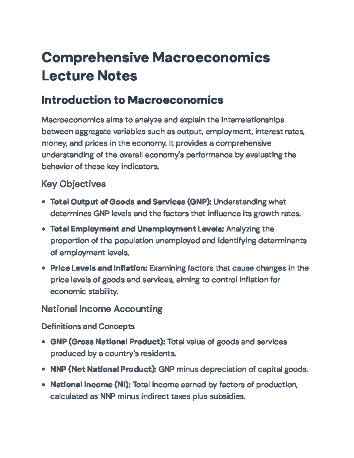 Comprehensive Macroeconomic Lecture Notes (Course Code: ECON101 ...