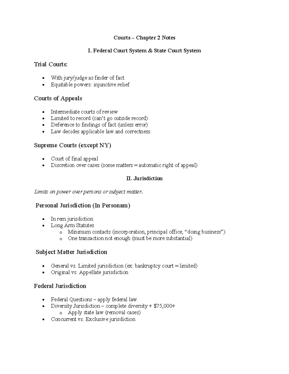 Constitutional Law Review: Courts & Jurisdiction Notes (LAW 101) - Studocu