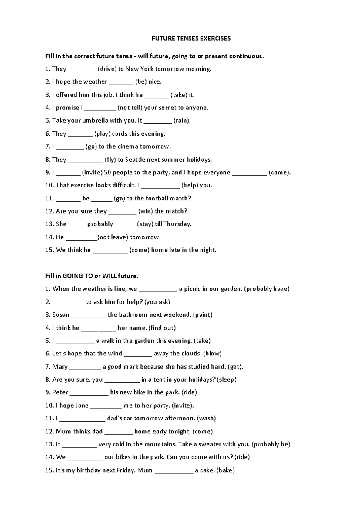 Future Tenses Exercises 222 - Ôn Tập Thì - Studocu
