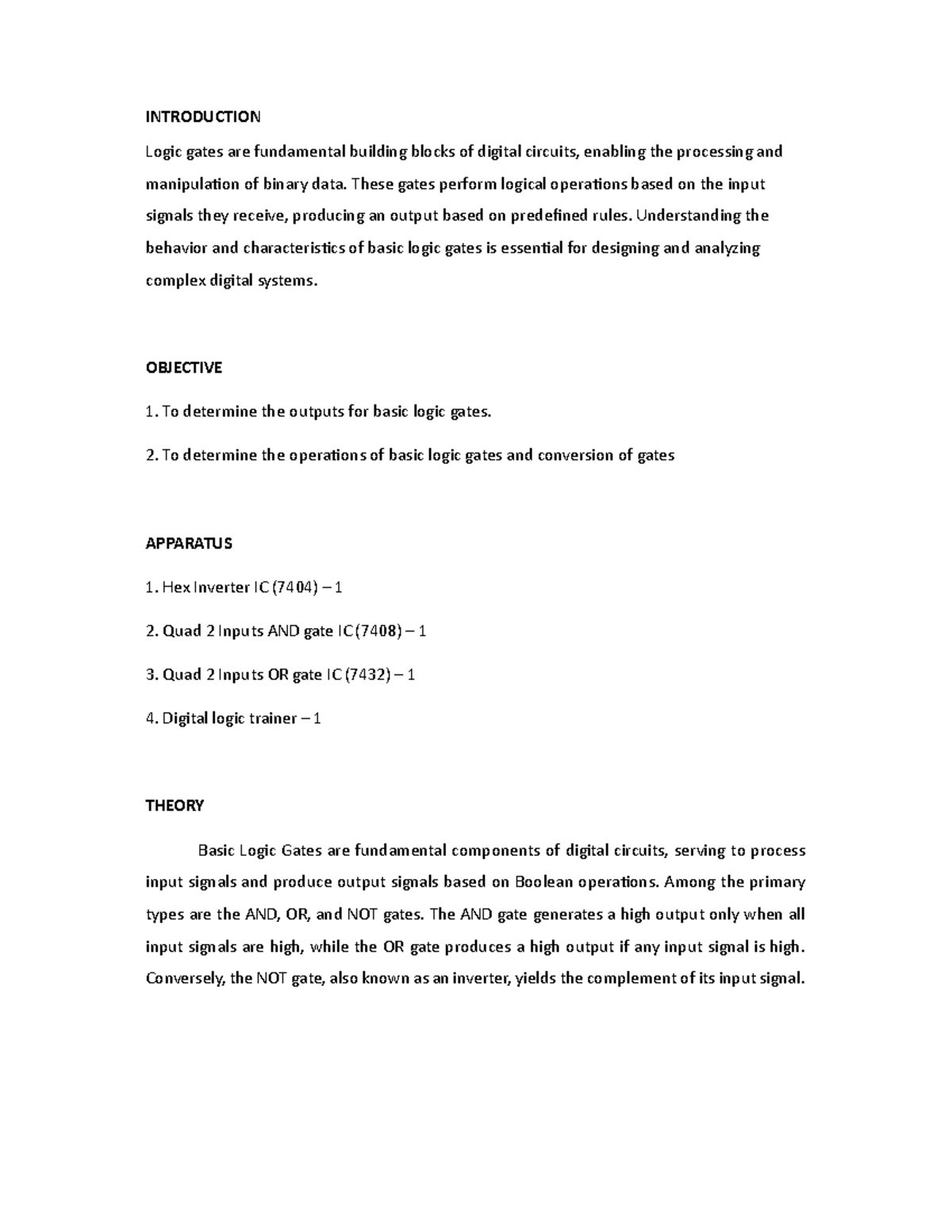 LAB PHY340EXP 1 - Logic Gates and Gate Conversion Lab Report - Studocu