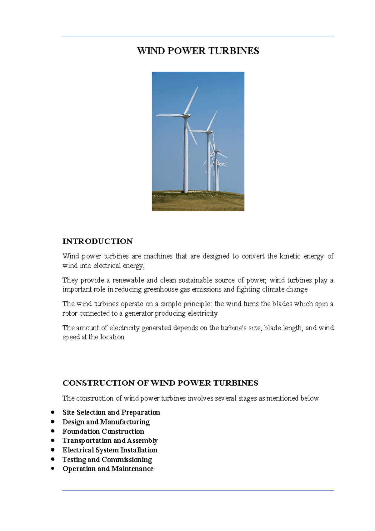 B2 Report Final - WIND POWER TURBINES INTRODUCTION Wind power turbines ...
