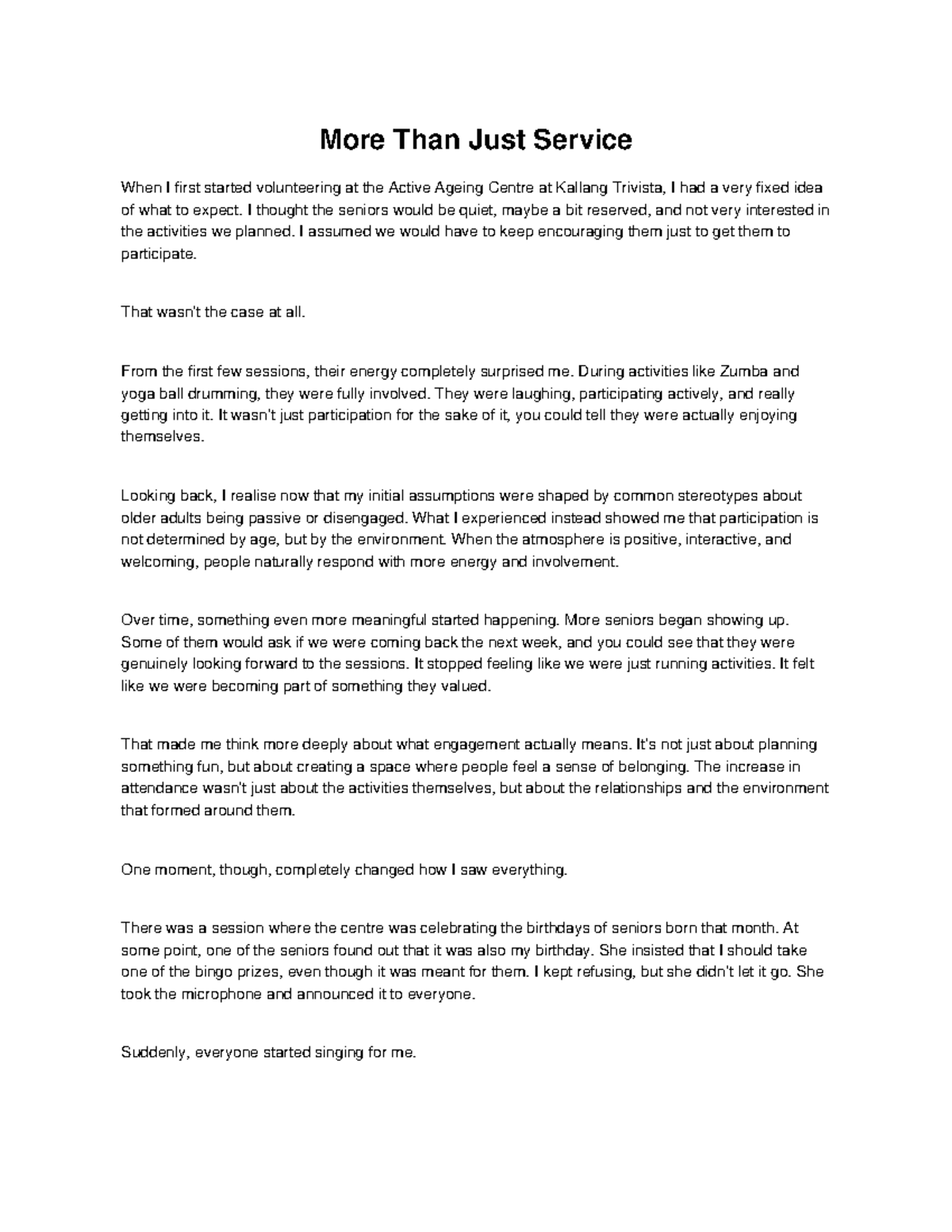 Active Ageing Centre Experience: More Than Just Service Essay - Studocu