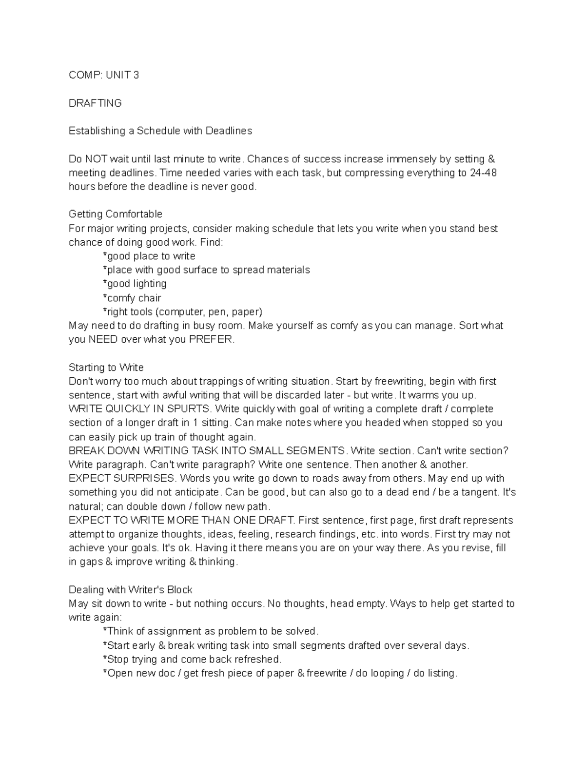 COMP I Unit 3: Effective Strategies for Drafting & Revising Writing ...