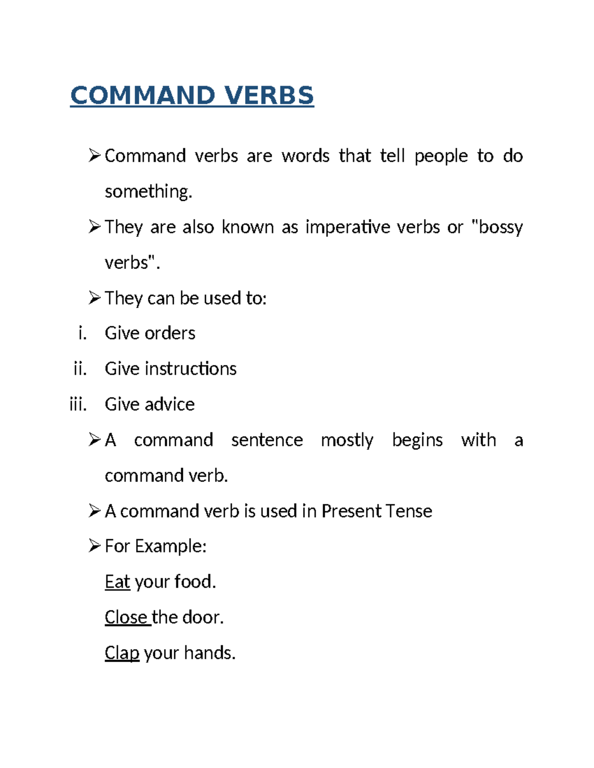 Notes - Provides detailed analysis of grammar - COMMAND VERBS Command ...