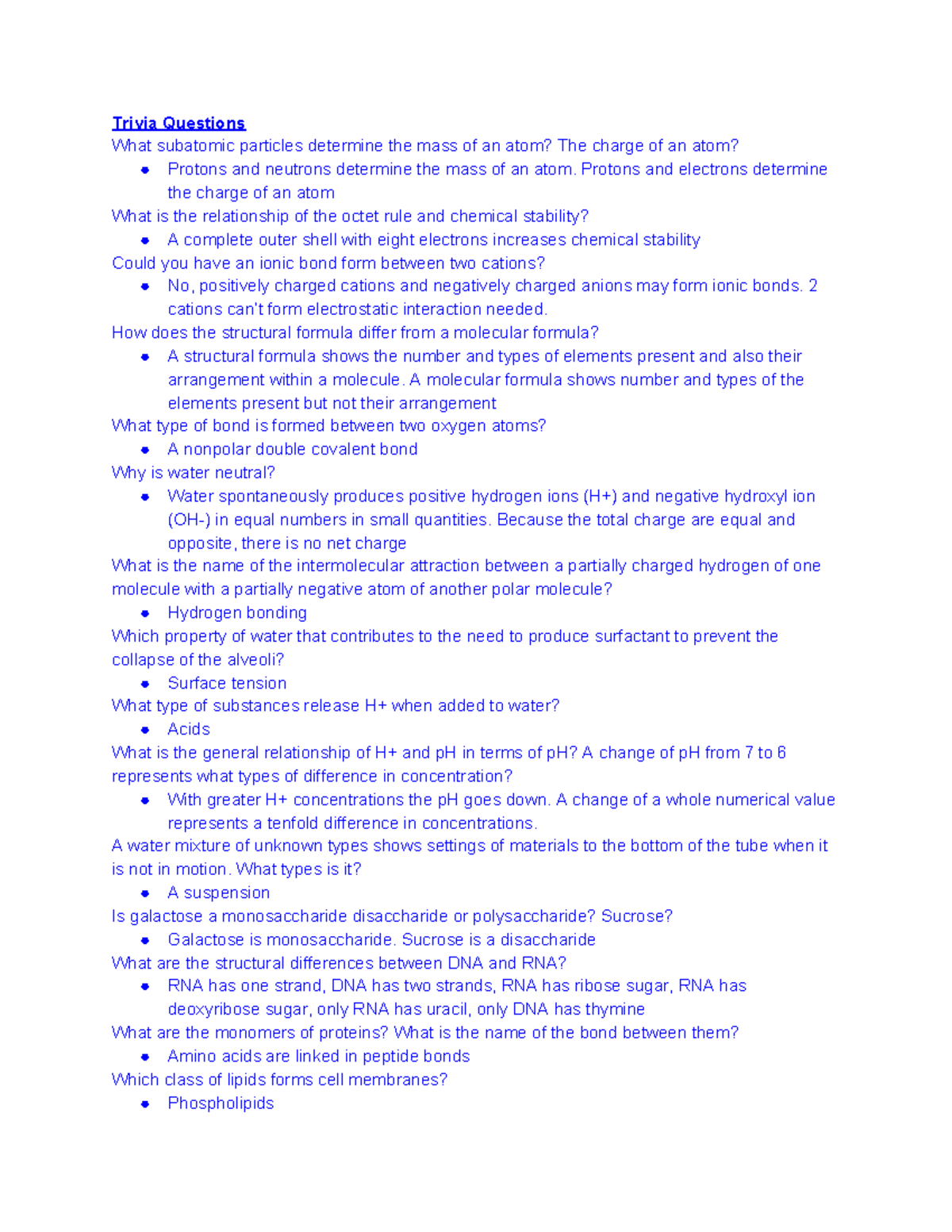 Chapter 2 Biochemistry Notes - Professor Corey Hanley - Studocu