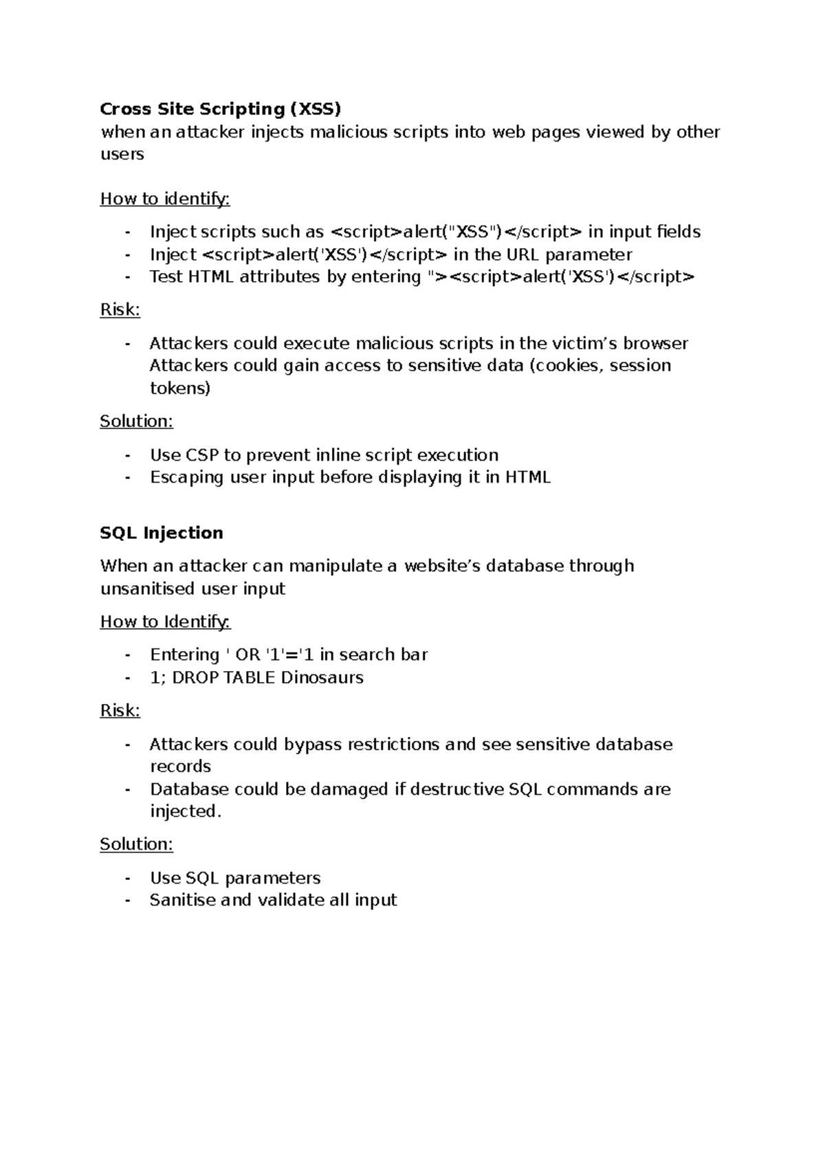 Sen - styudy notes - Cross Site Scripting (XSS) when an attacker ...