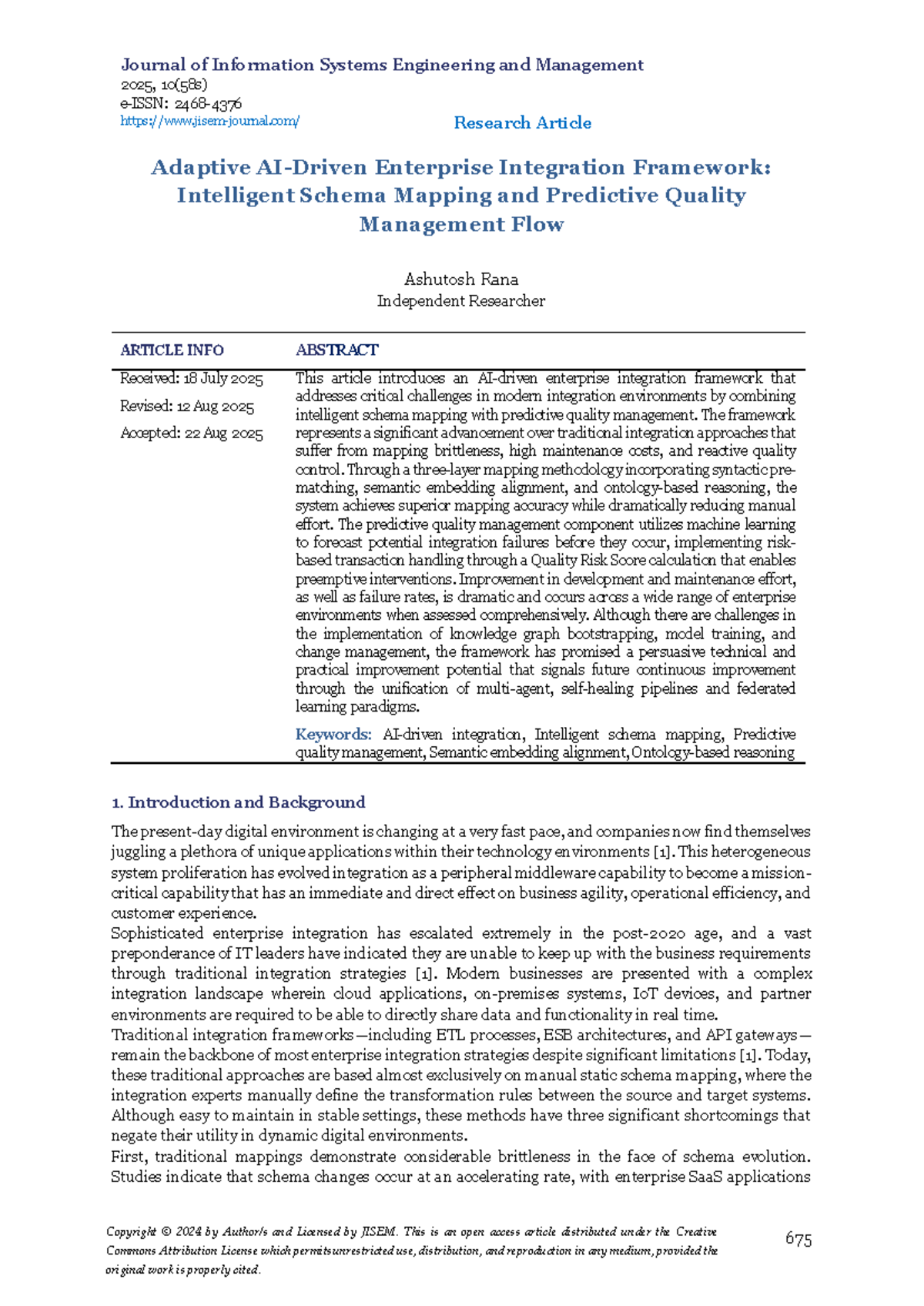 HR 3036: Adaptive Enterprise Integration Framework for Quality ...
